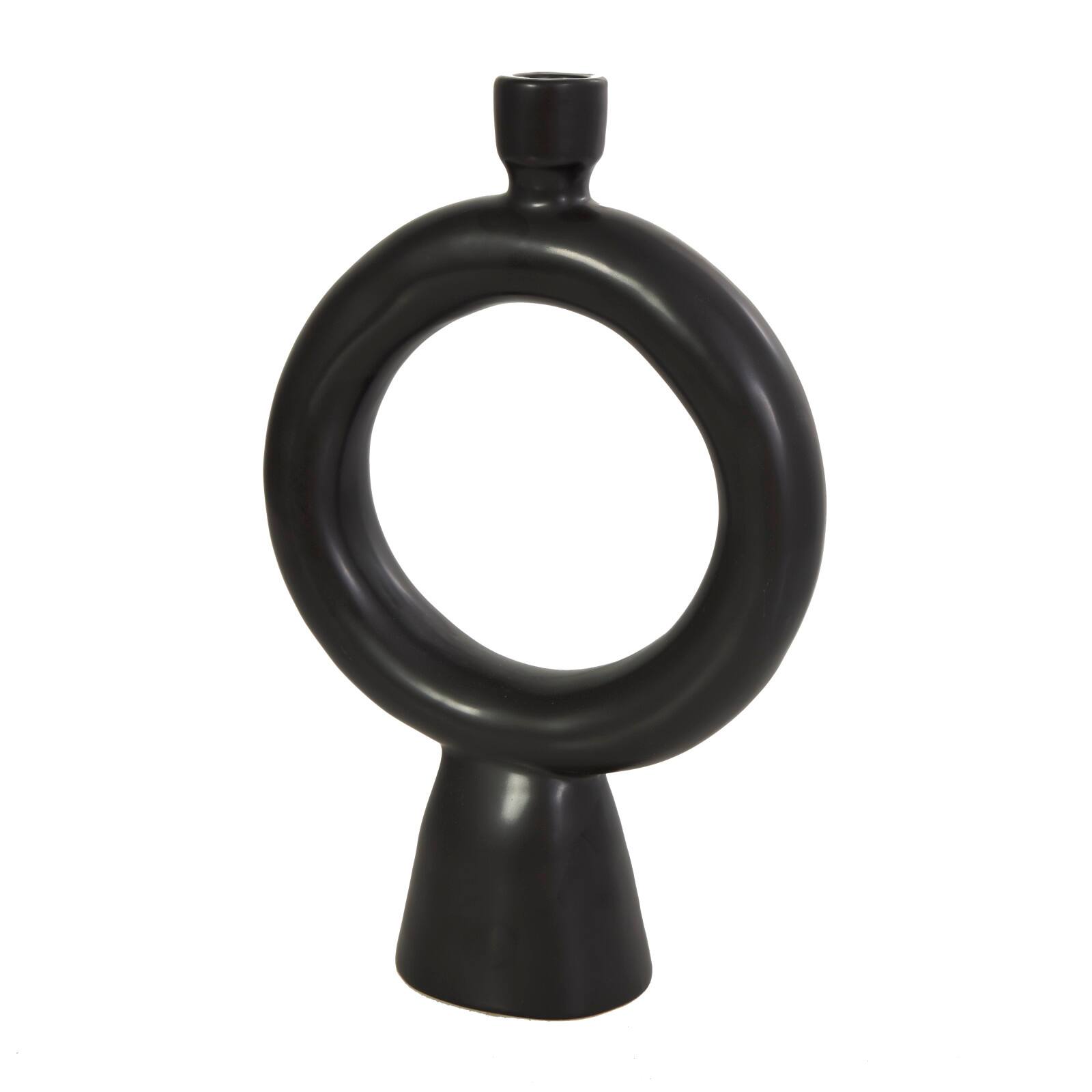 CosmoLiving by Cosmopolitan 12" Black & White Ceramic Geometric Ring Taper Candle Holder Set