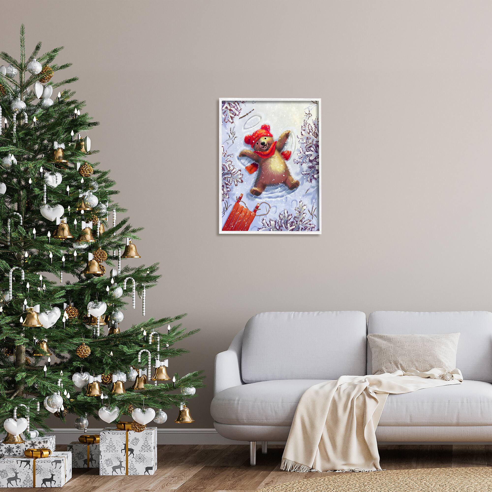 Stupell Industries Bear Cub Snow Angel Sled Framed Giclee Art