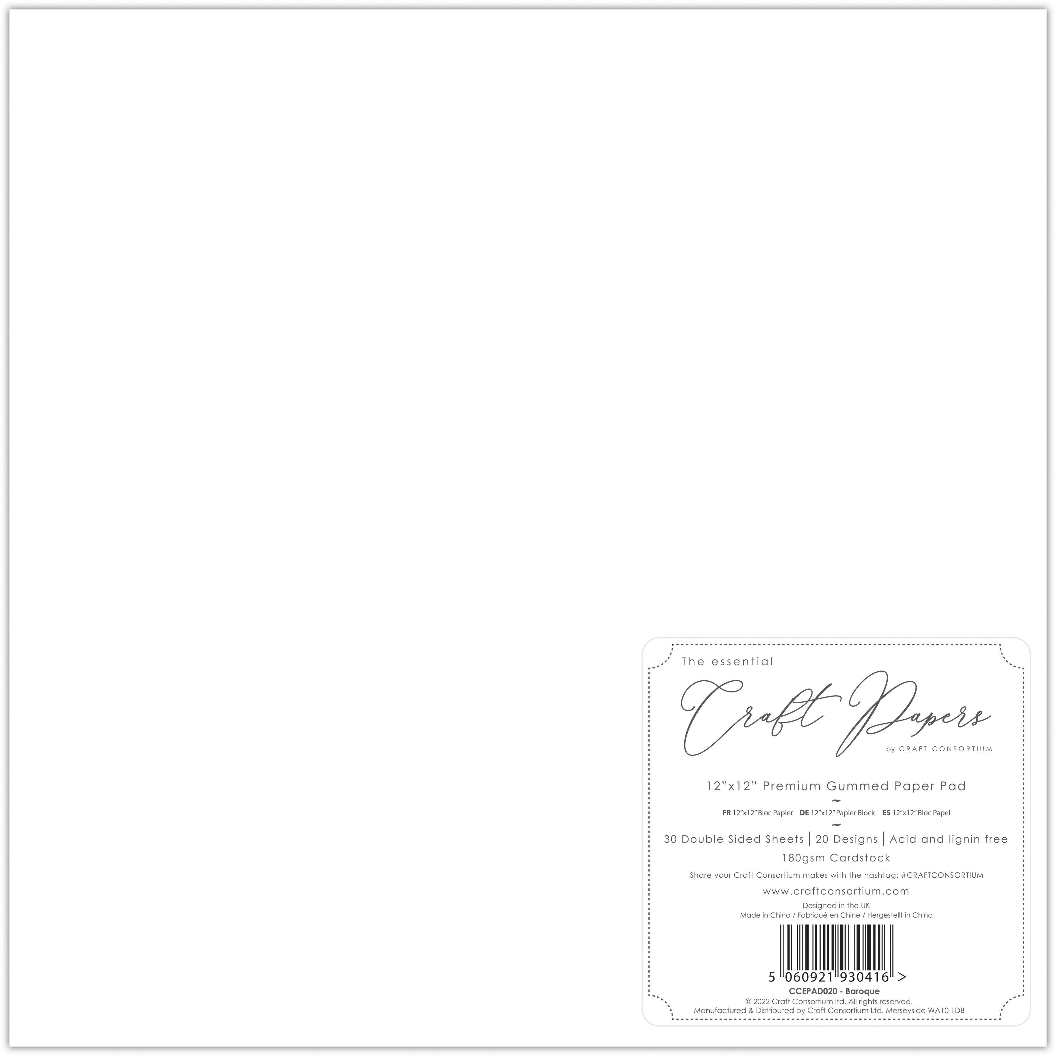 Craft Consortium Double-Sided Paper Pad 12&#x22; x 12&#x22; 30 ct. Baroque, 20 Designs
