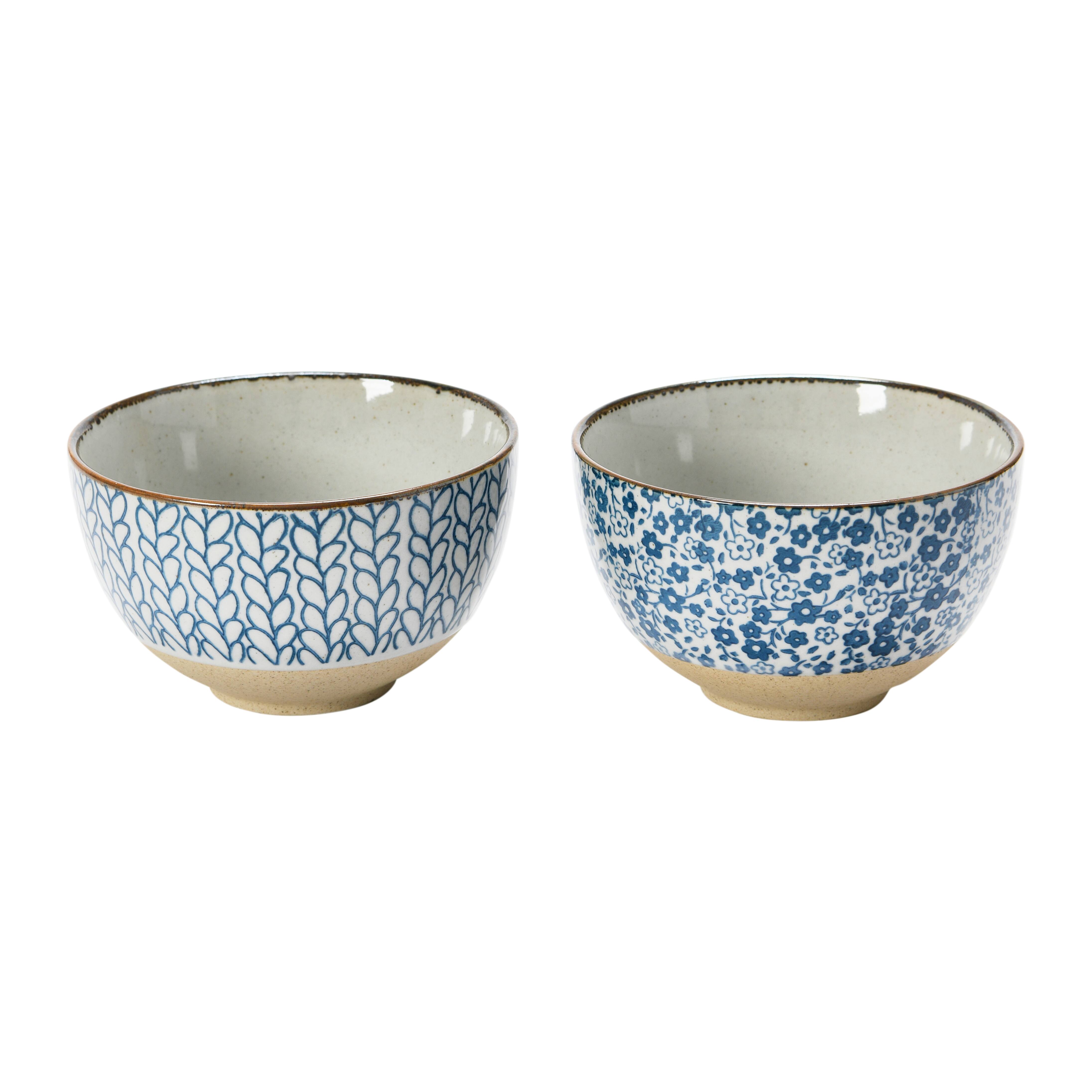 Hello Honey® 4.7" Blue & White Hand-Painted Ice-Cream Stoneware Bowls, 2ct.