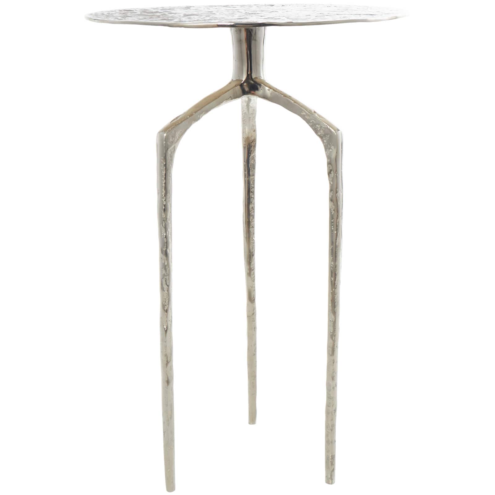 Silver Aluminum Geometric Slim Textured Accent Table