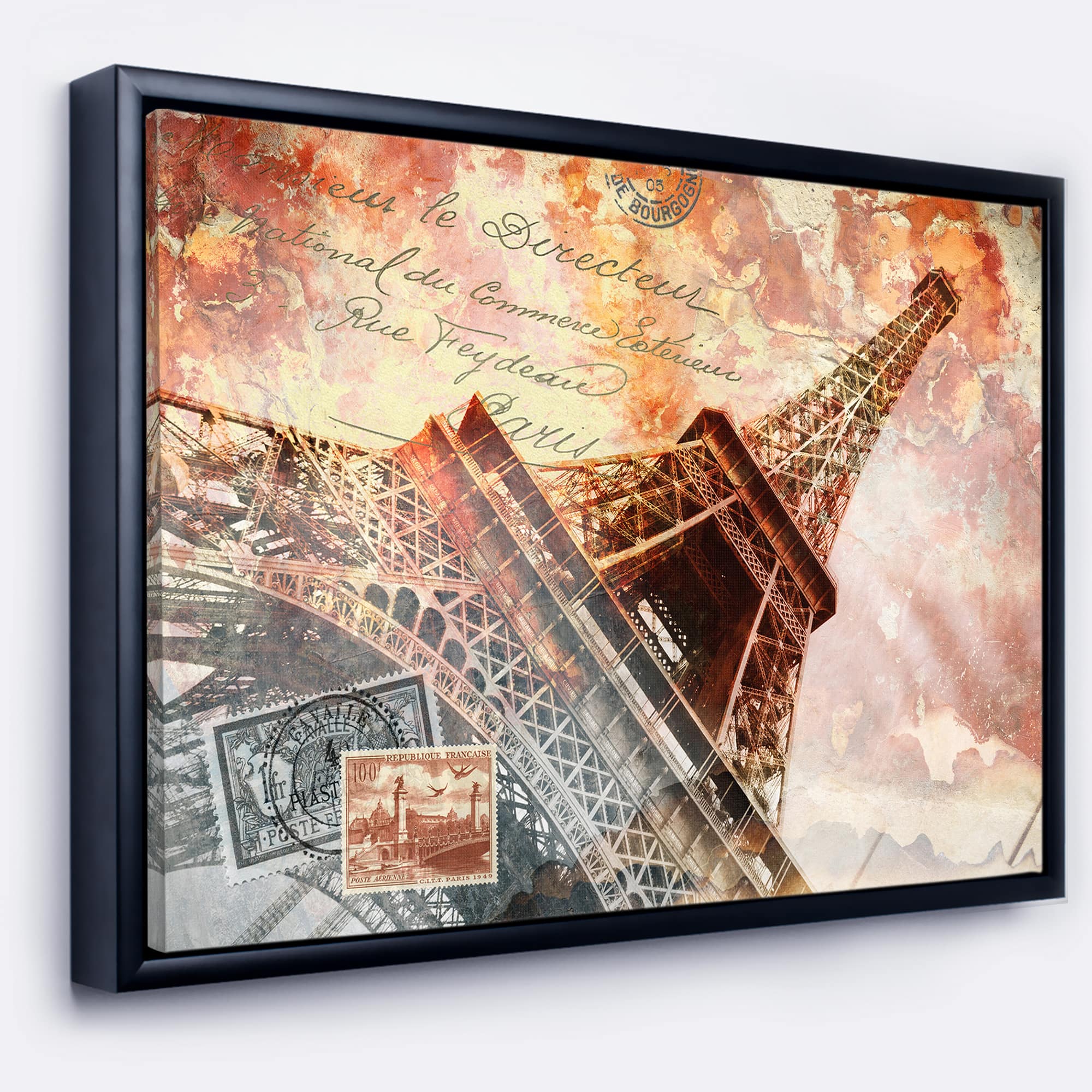 Designart - Paris Eiffel TowerParis - Contemporary Canvas Art Print in Black Frame