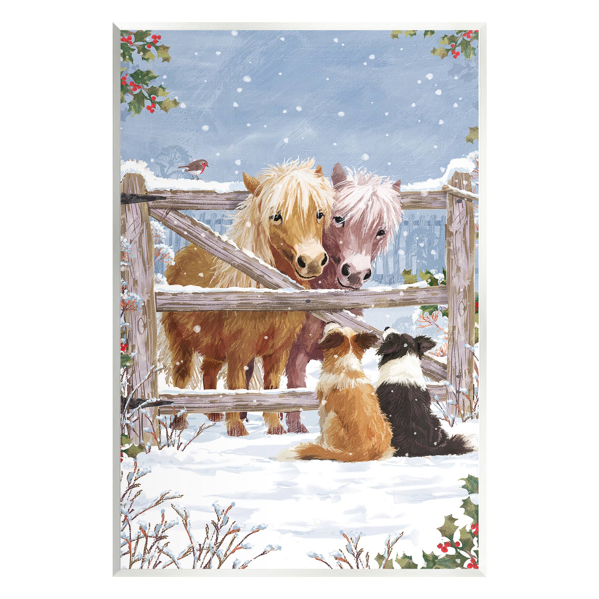 Stupell Industries Ponies &#x26; Dogs Winter Farm Scene Wall Plaque Art