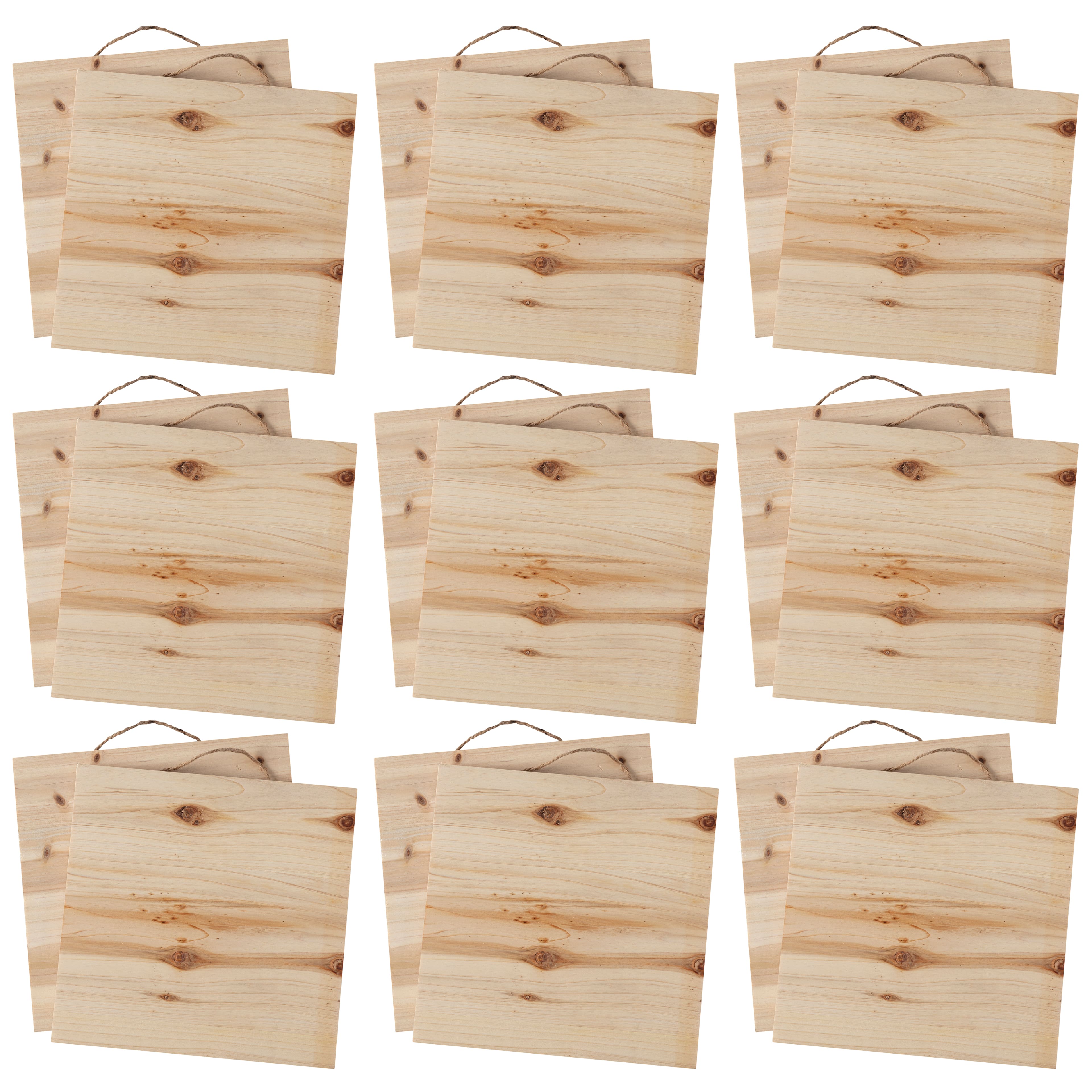 9 Packs: 2 ct. (18 total) 10&#x22; x 10&#x22; Natural Wood Square Plaques by Make Market&#xAE;