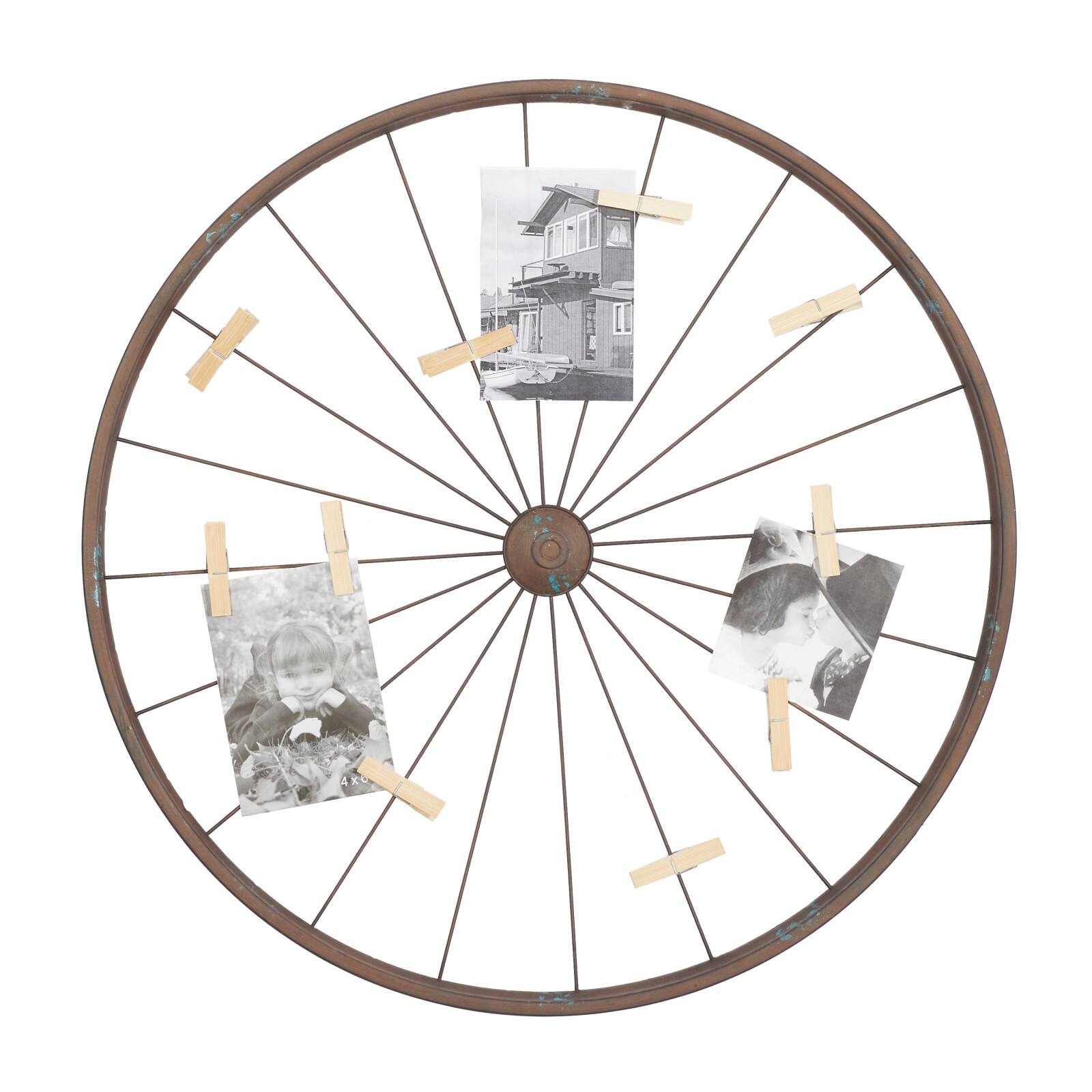 Brown Metal Bicycle Wheel Photo Holder Wall D&#xE9;cor