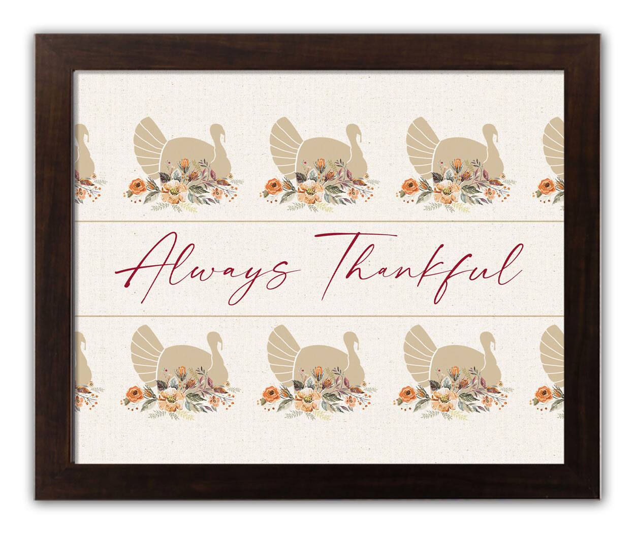 Turkey Always Thankful Walnut Framed Print Under Plexiglass