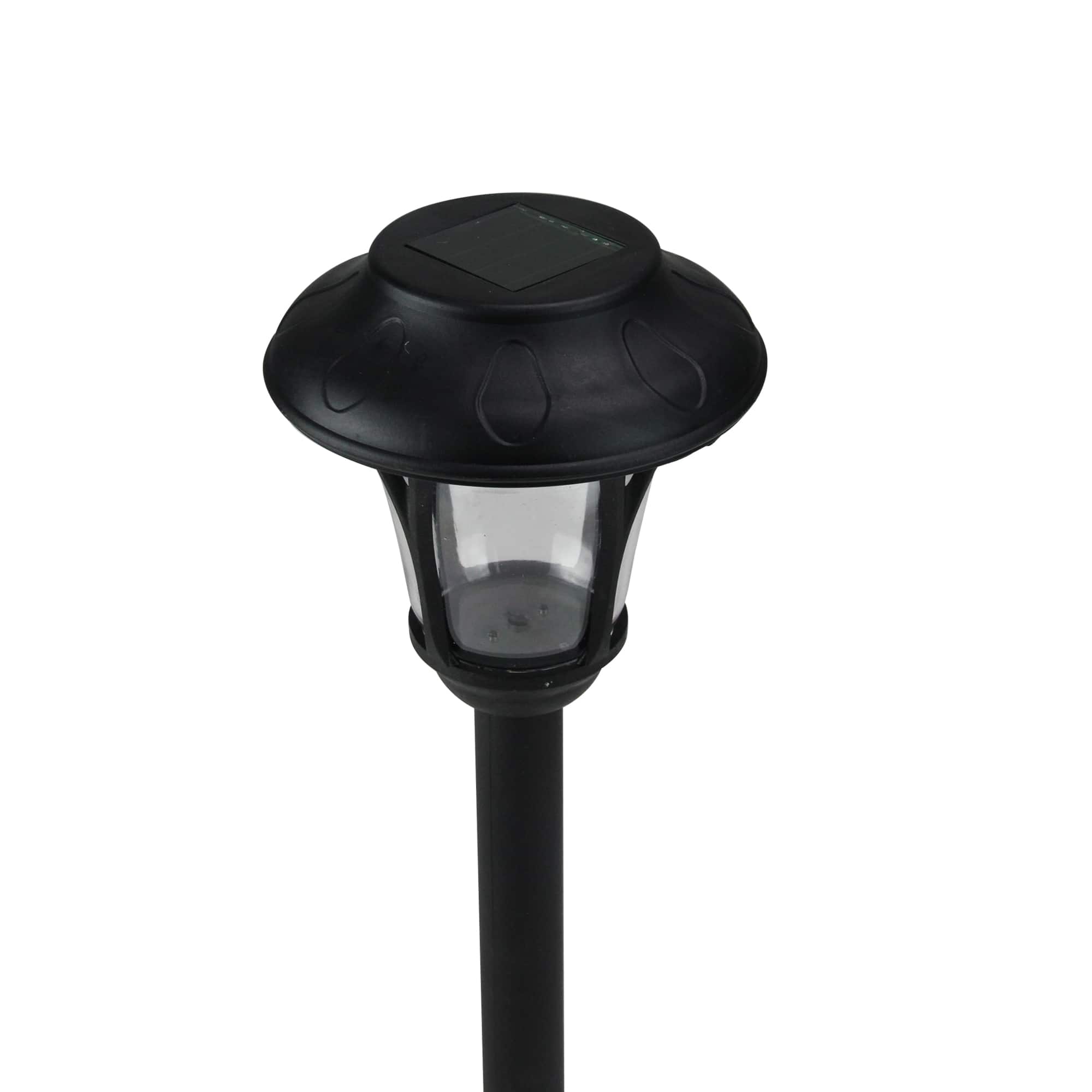 12" Black Solar Lantern With White LED Light & Lawn Stake