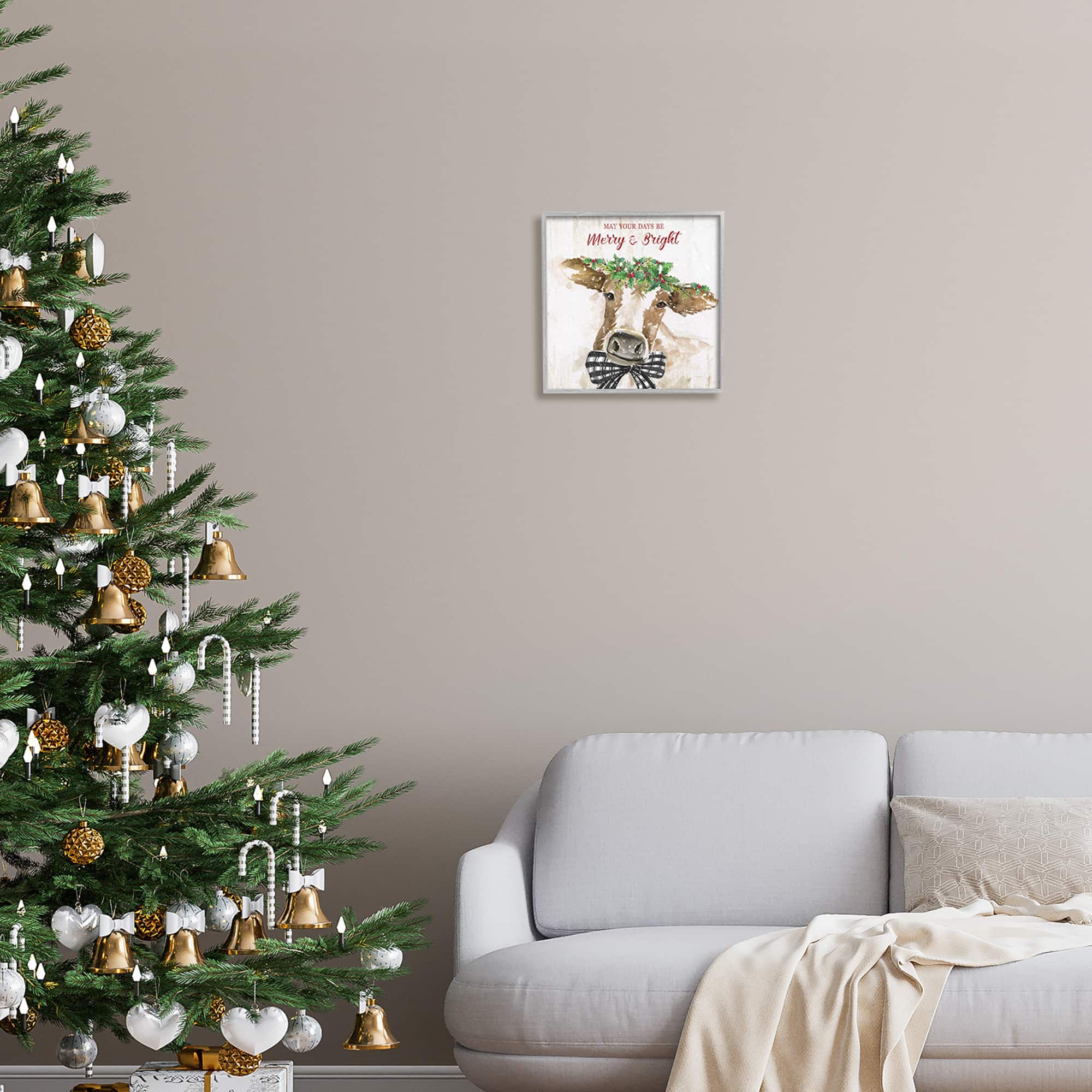 Stupell Industries Merry & Bright Holiday Cattle Framed Giclee Art
