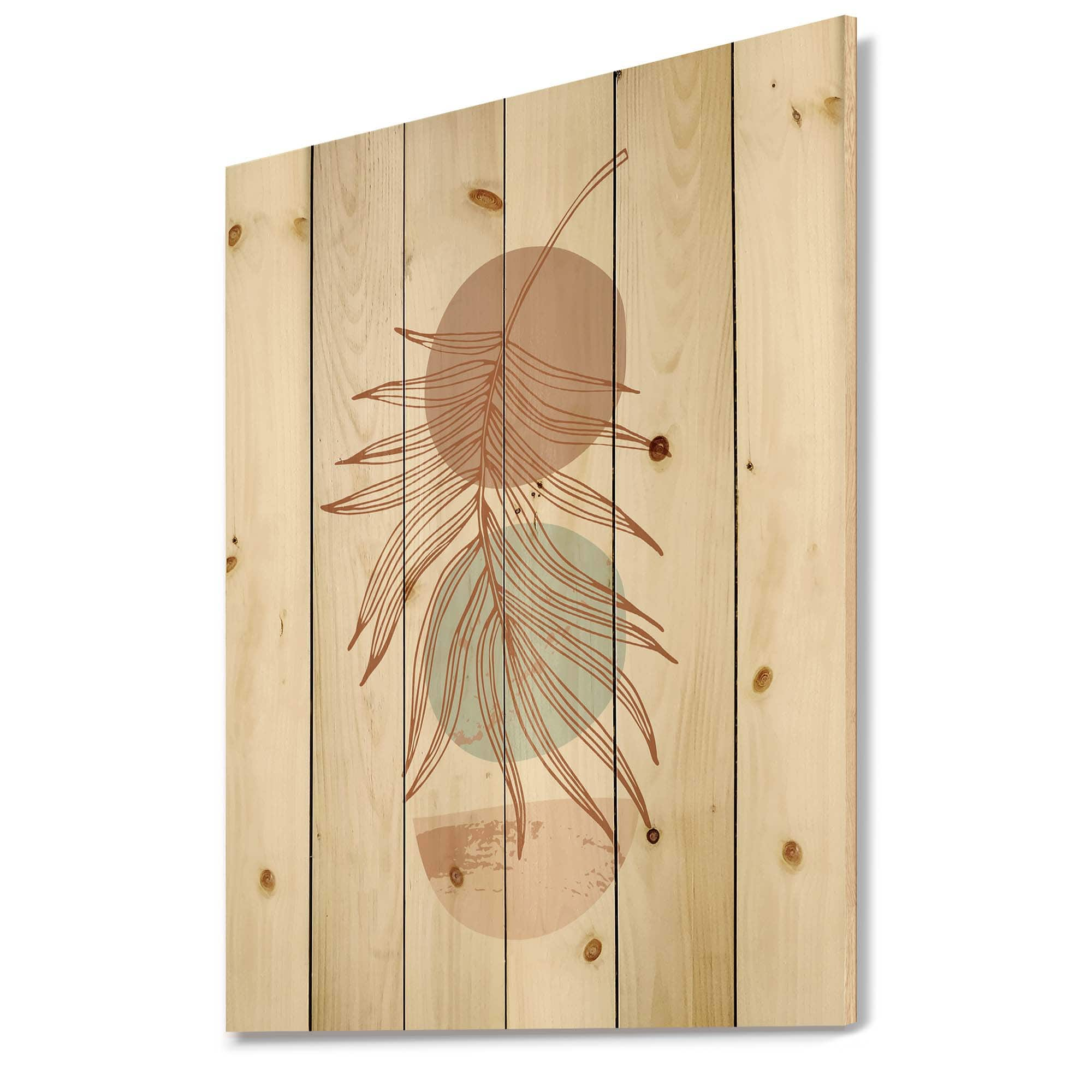 Designart - Moon &#x26; Sun Shapes In Retro Terracotta Tones II - Modern Print on Natural Pine Wood