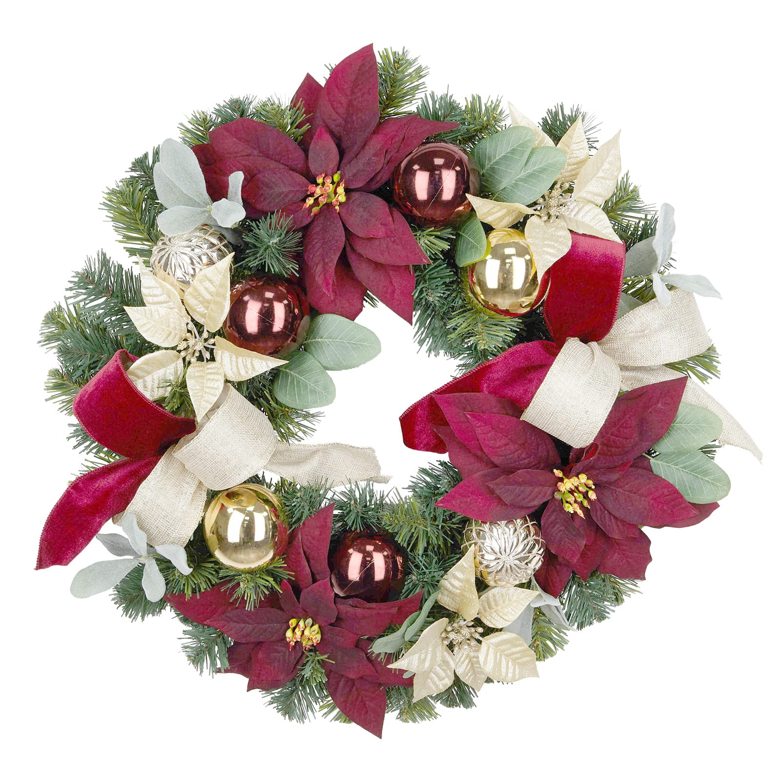 26" Burgundy & Gold Poinsettia & Ornament Wreath by Ashland®