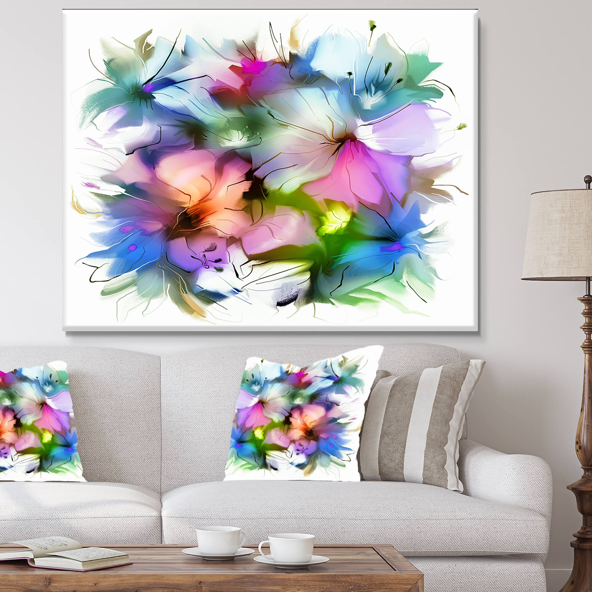 Designart - Watercolor Floral Bouquet - Extra Large Floral Wall Art
