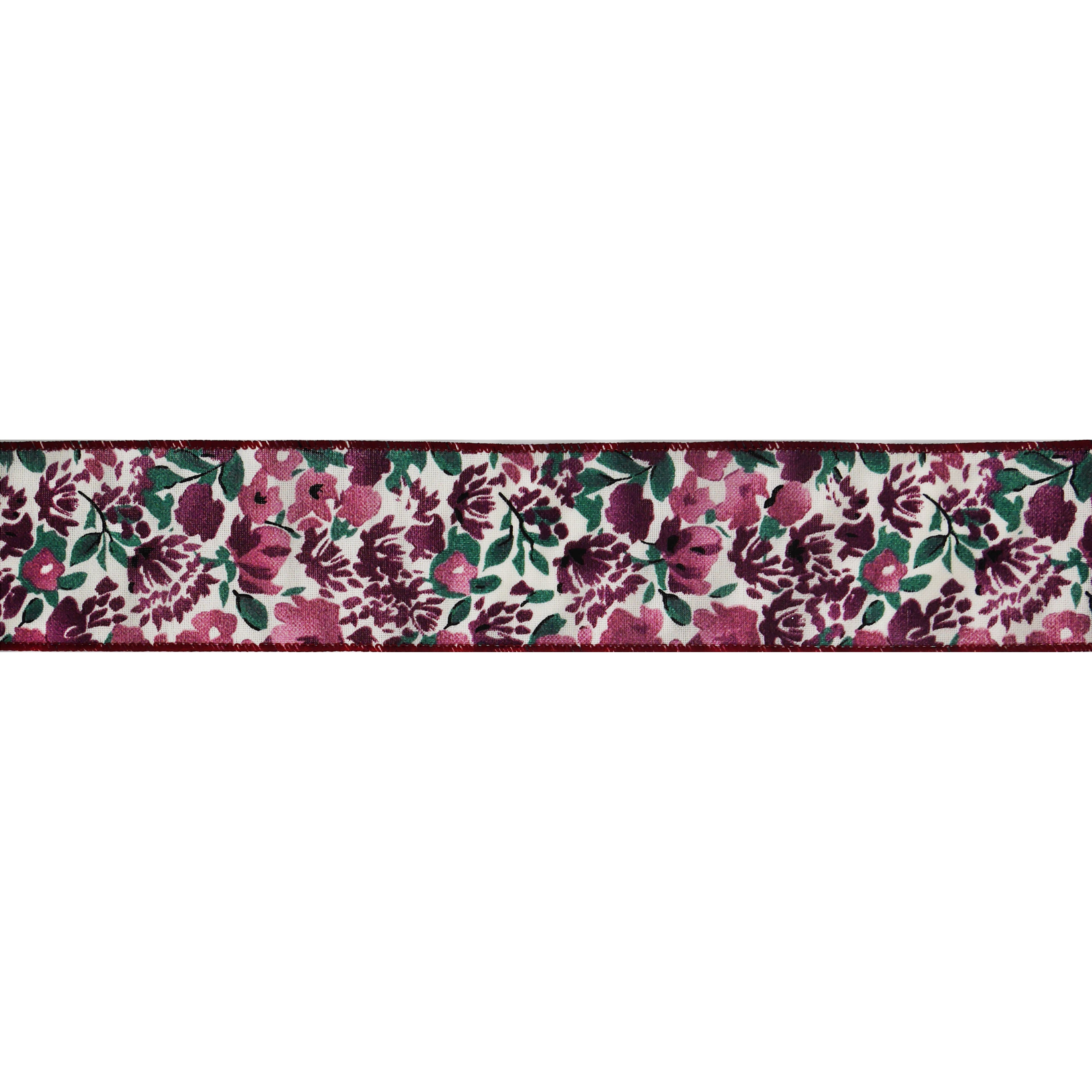 2.5&#x22; x 5yd. Floral Watercolor Wired Faux Linen Ribbon by Celebrate It&#xAE; Blush Romance