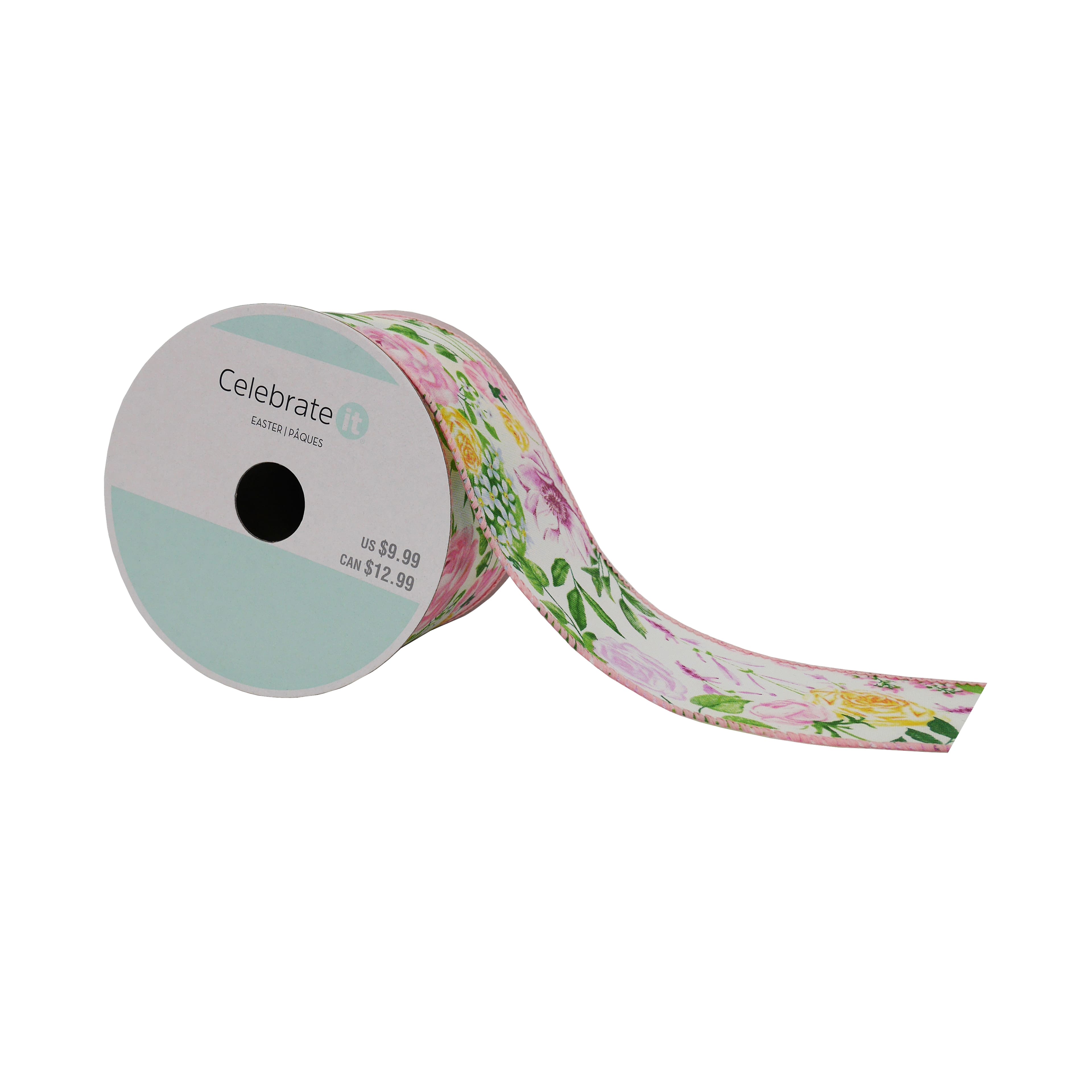 2.5&#x22; x 20ft. Bright Flowers Wired Ribbon by Celebrate It&#xAE; Easter