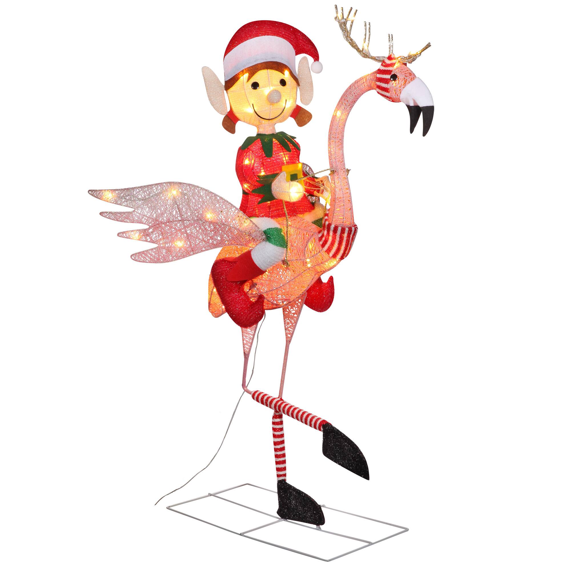 Haute Decor 3.5ft. LED Lighted Flamingo with Girl Elf
