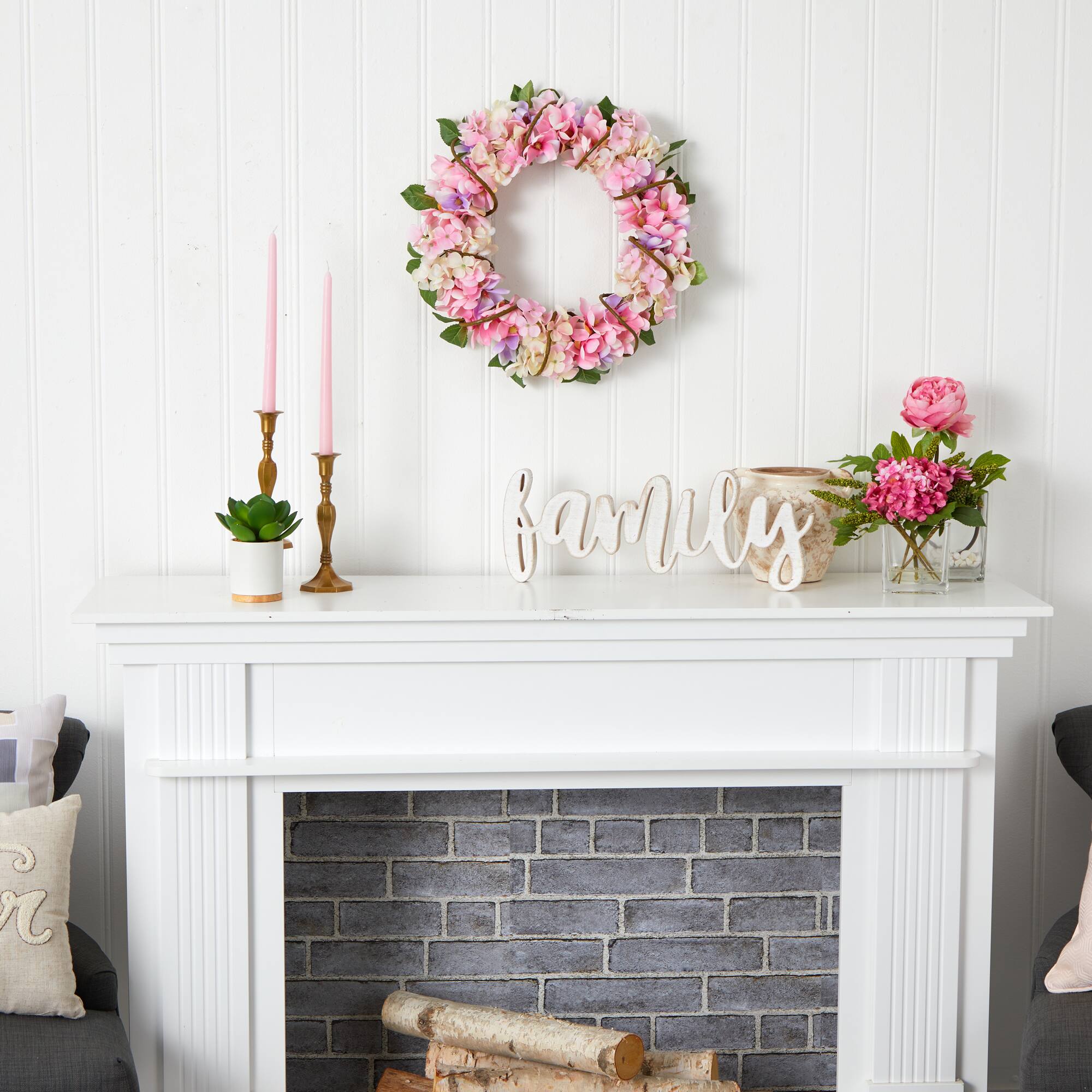 16" Pink Hydrangea Wreath