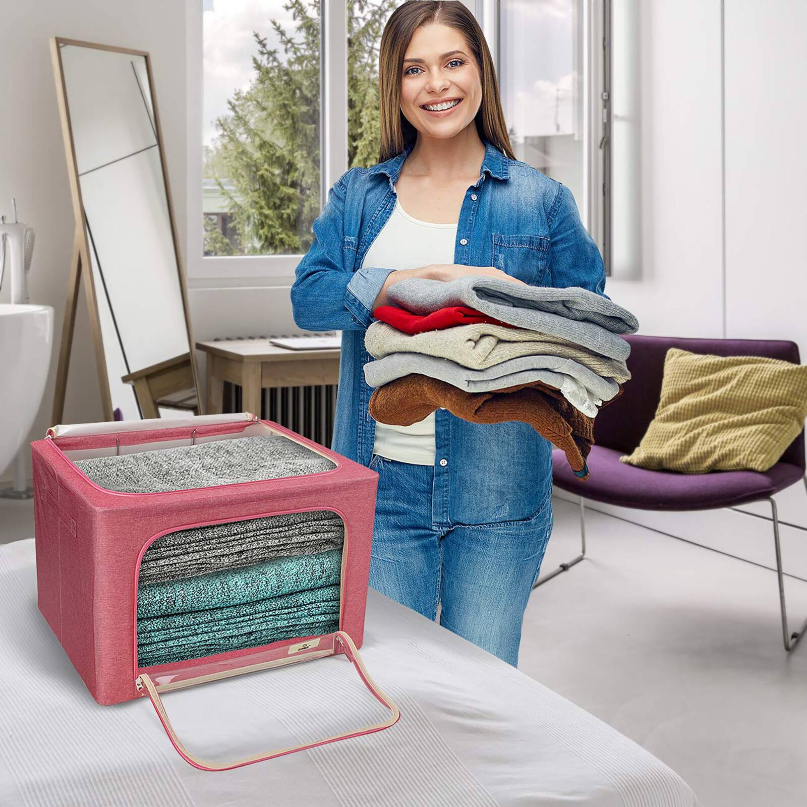 Sorbus Foldable & Stackable Storage Bags with Windows Set