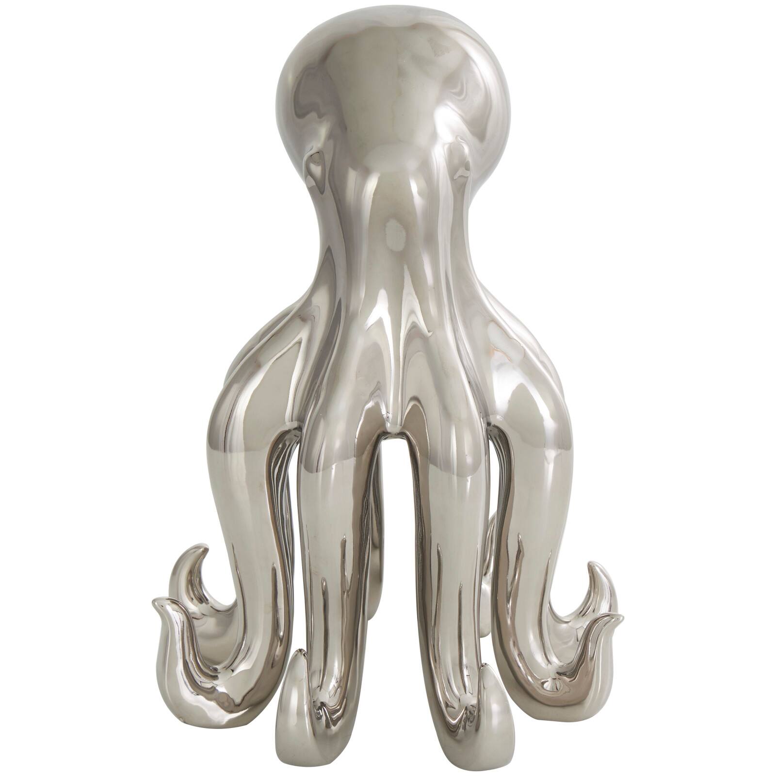 12&#x22; Silver Ceramic Octopus Sculpture