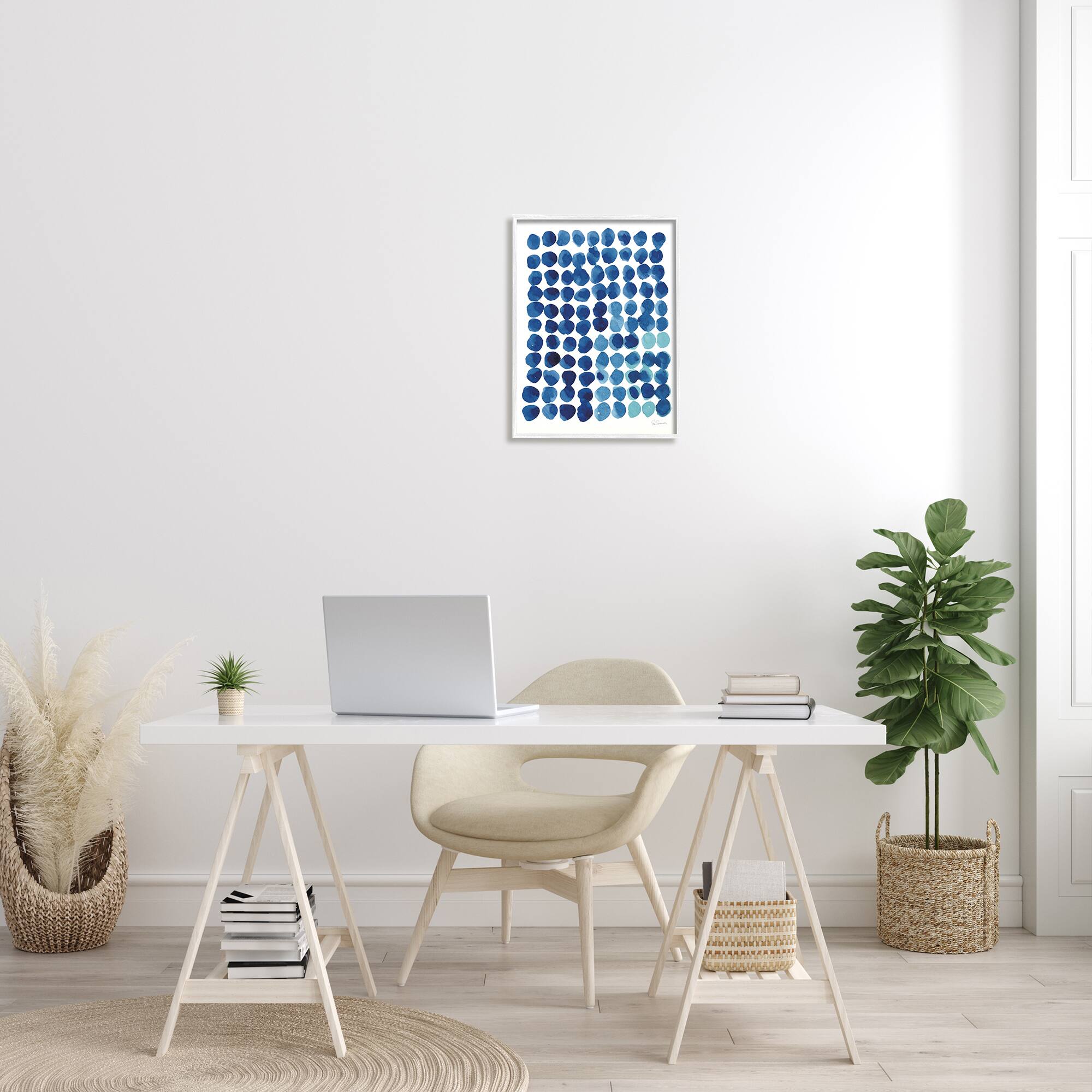 Stupell Industries Blue Polka Dot Pattern Circle Shape Grid Watercolor Framed Wall Art