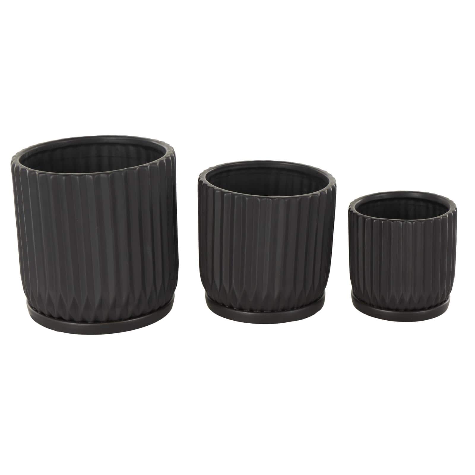 Black Ribbed Textured Ceramic Planter Set