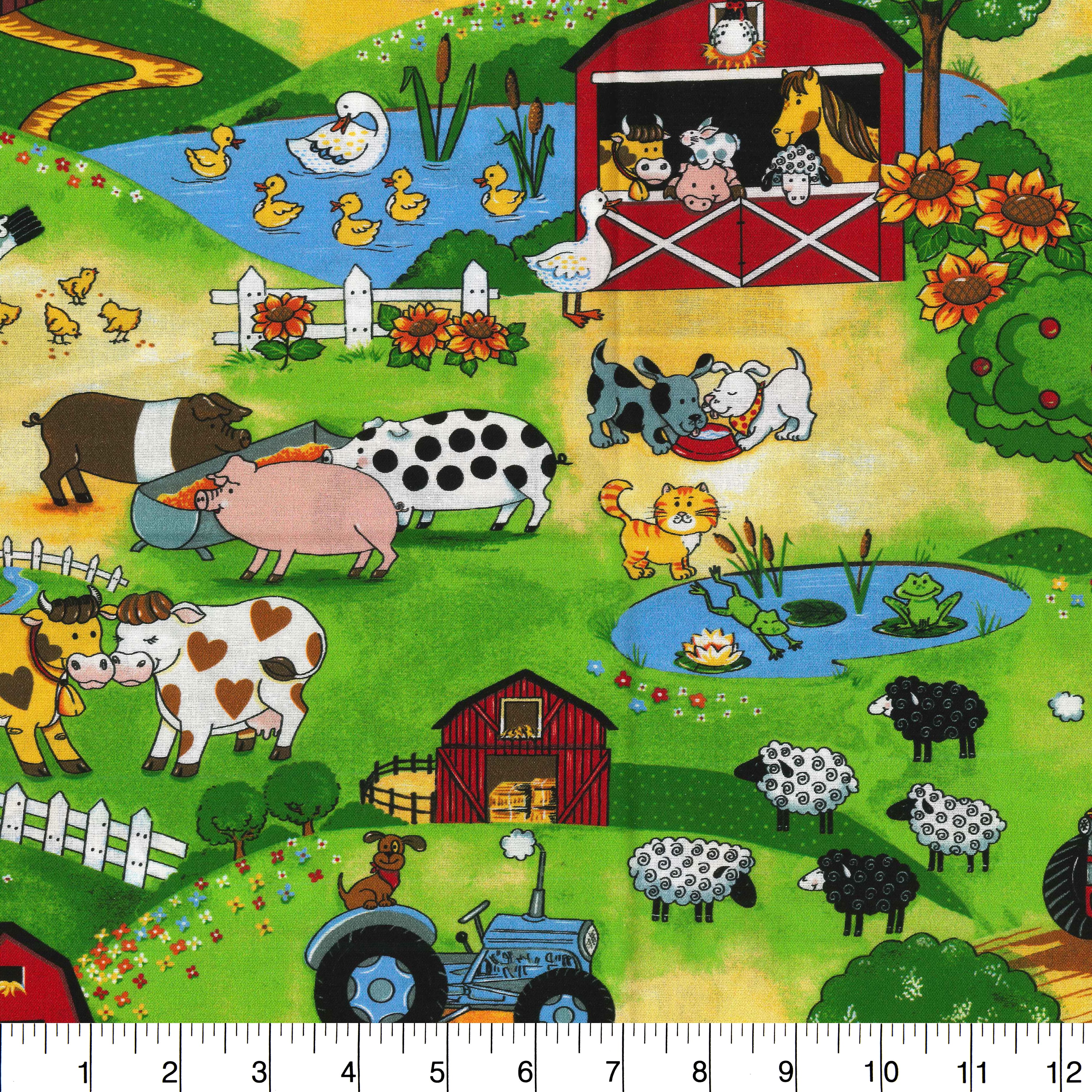 Fabric Traditions Green Farm Pastures Cotton Fabric