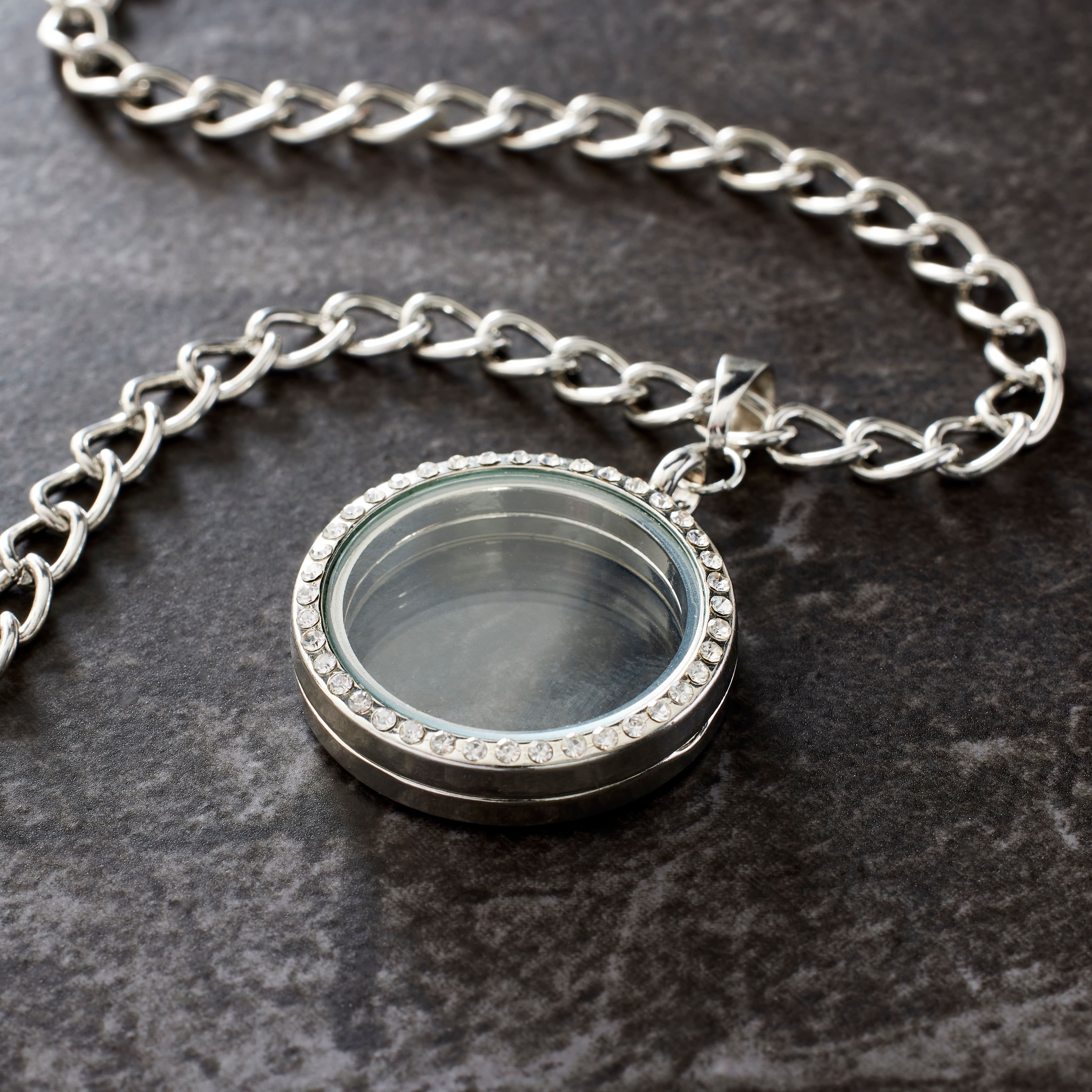 Clear & Rhodium Circle Locket by Bead Landing™