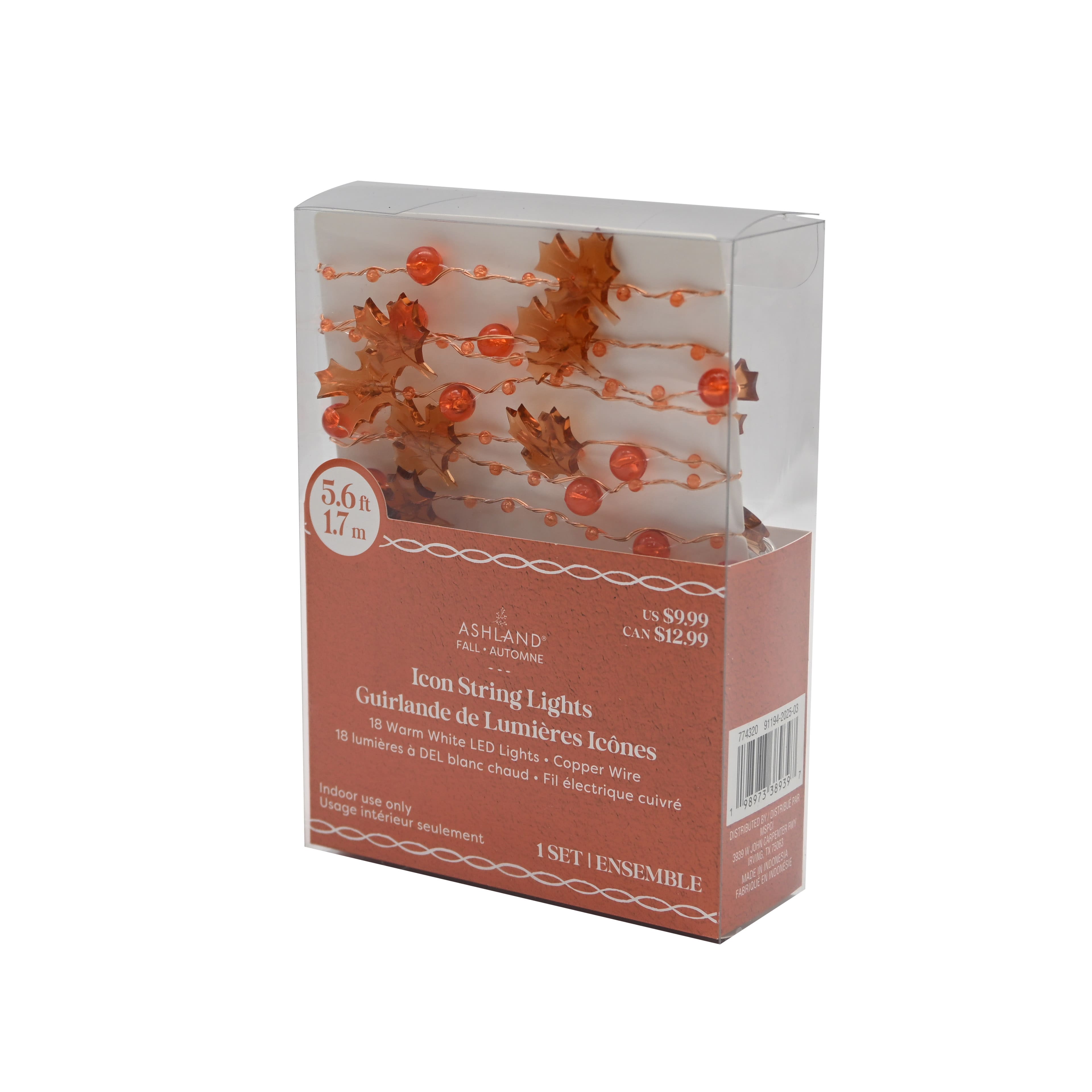 18ct. Warm White LED Leaf Icon &#x26; Beads String Lights by Ashland&#xAE;