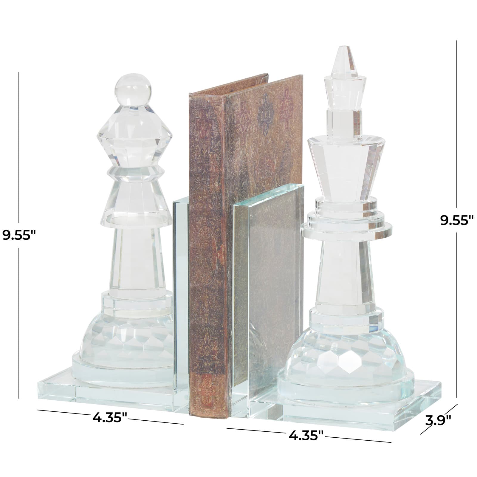 9.5&#x22; Clear Chess Oversized Bookends with Cut Crystal Designs Set