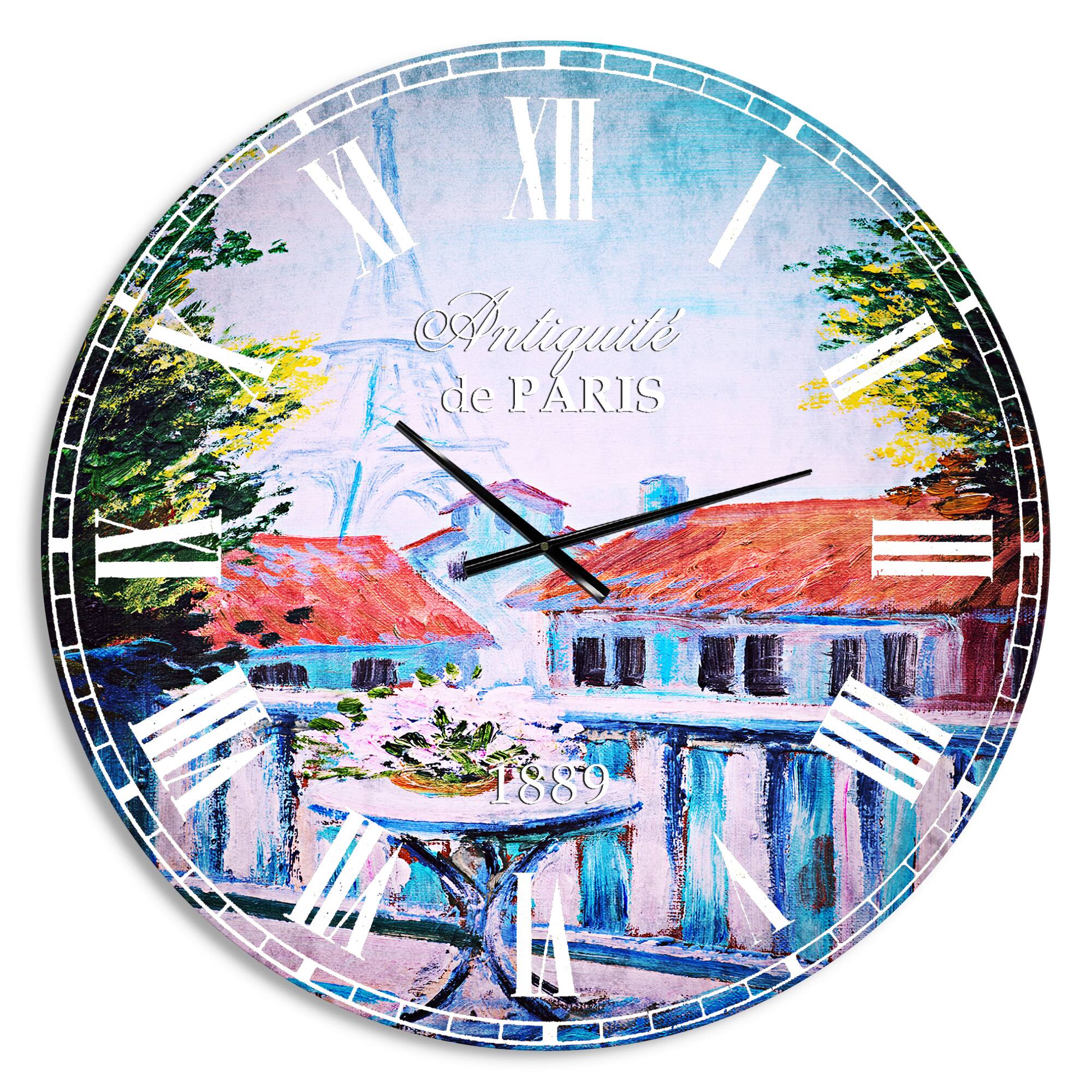 Designart 'Paris Eiffel Tower French Country Wall Clock
