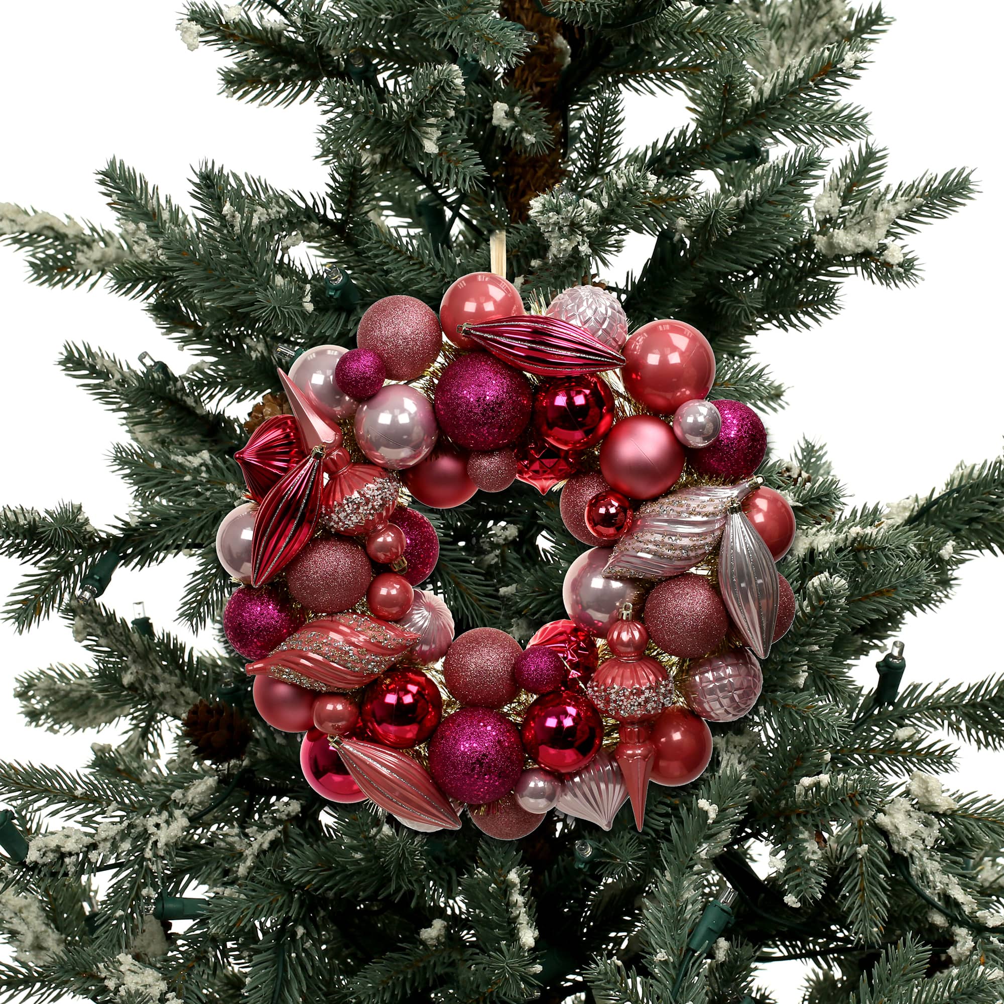 20" Pink Holly Jolly Ornament Wreath by Ashland®