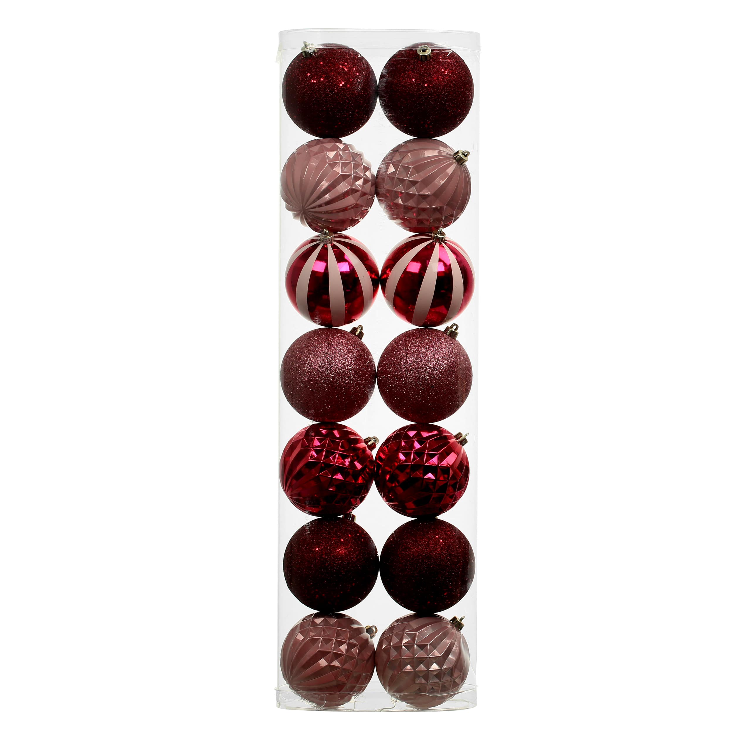 14 Pack 4&#x22; Pink Glitter &#x26; Vertical Striped Shatterproof Ball Ornaments by Ashland&#xAE;