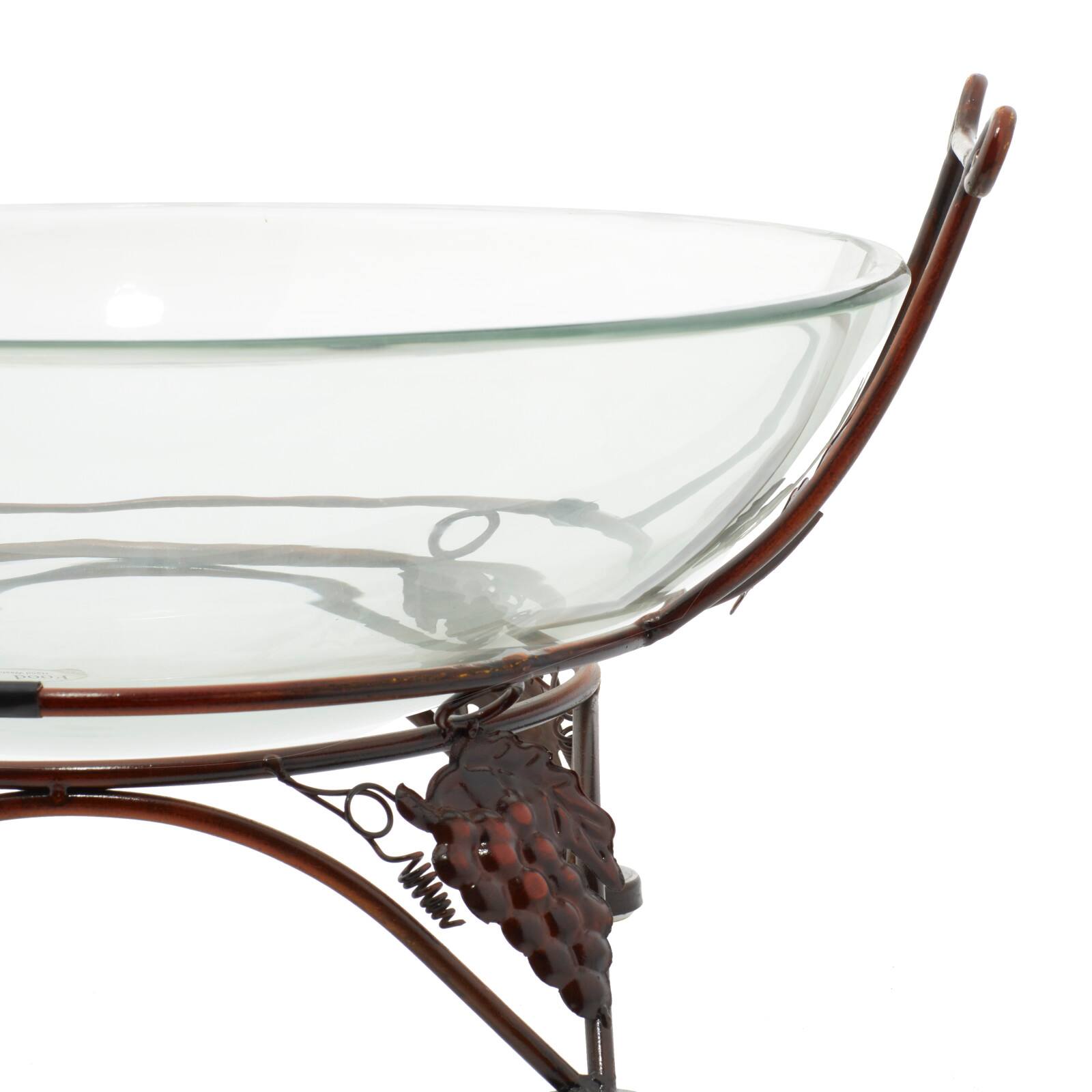 19" Clear Tempered Glass Kitchen Serving Bowl with Copper Metal Grapes Base