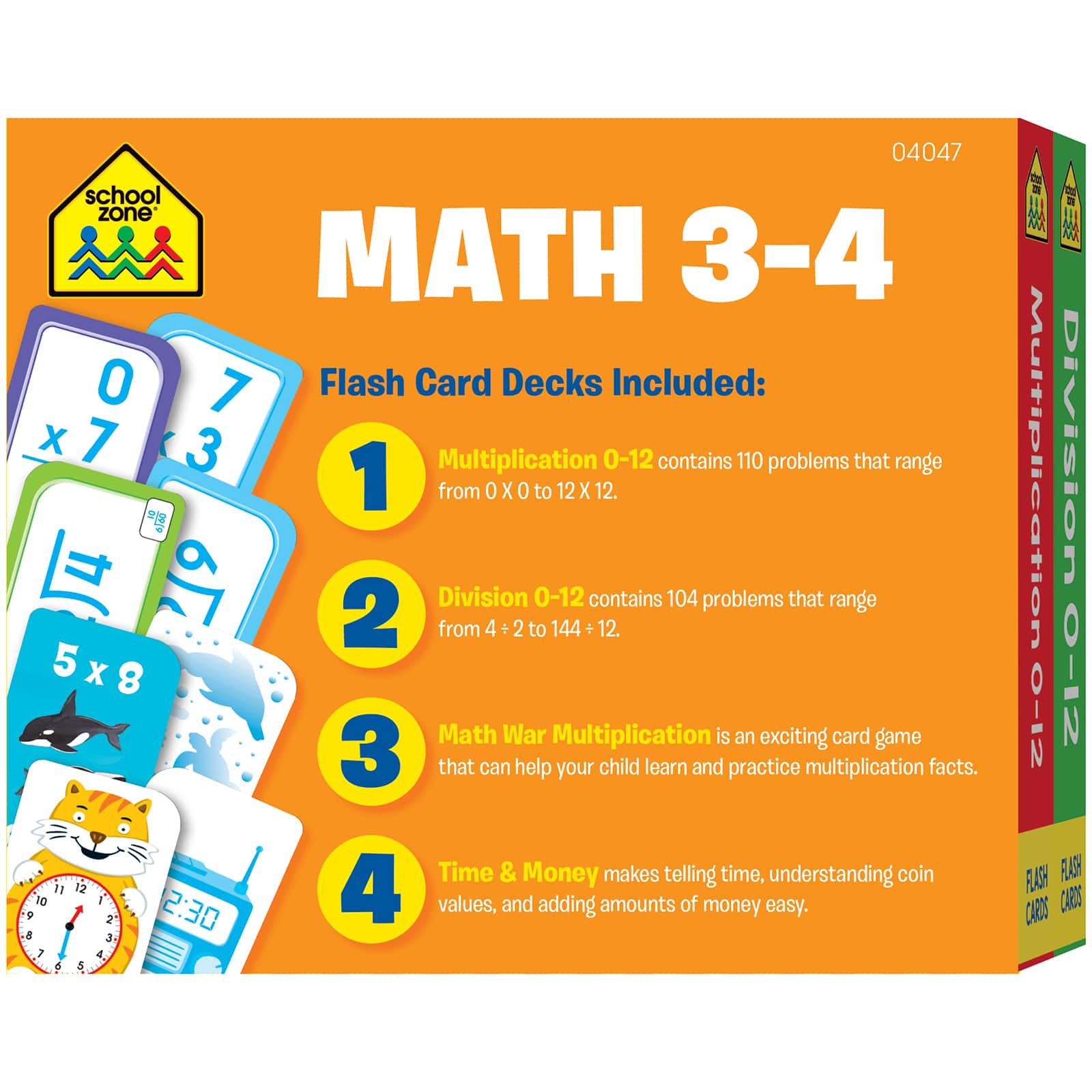 School Zone&#xAE; Math 3-4 Flash Card, 4 Pack