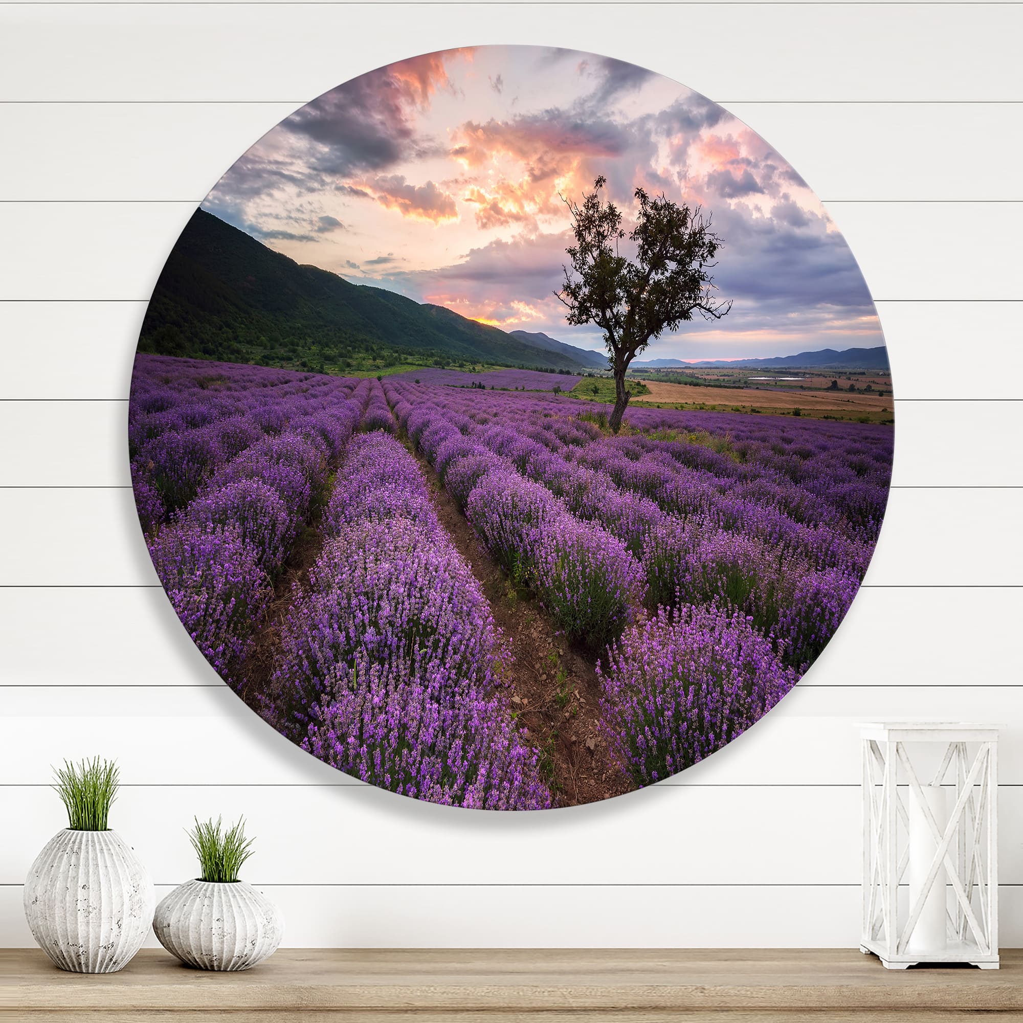Designart - Lavender Field At Dawn III - Farmhouse Metal Circle Wall Art