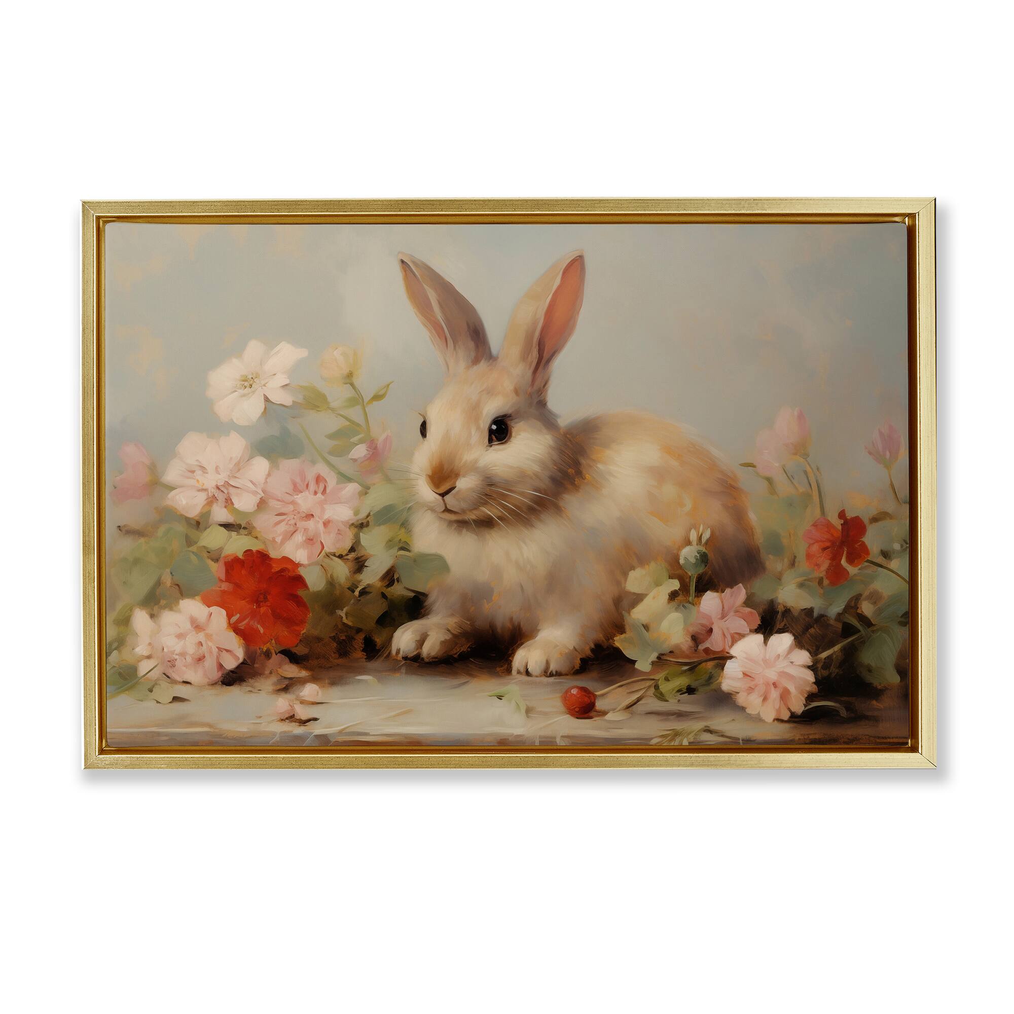 Stupell Industries Easter Bunny with Flower Bundles Floating Frame Wall Art