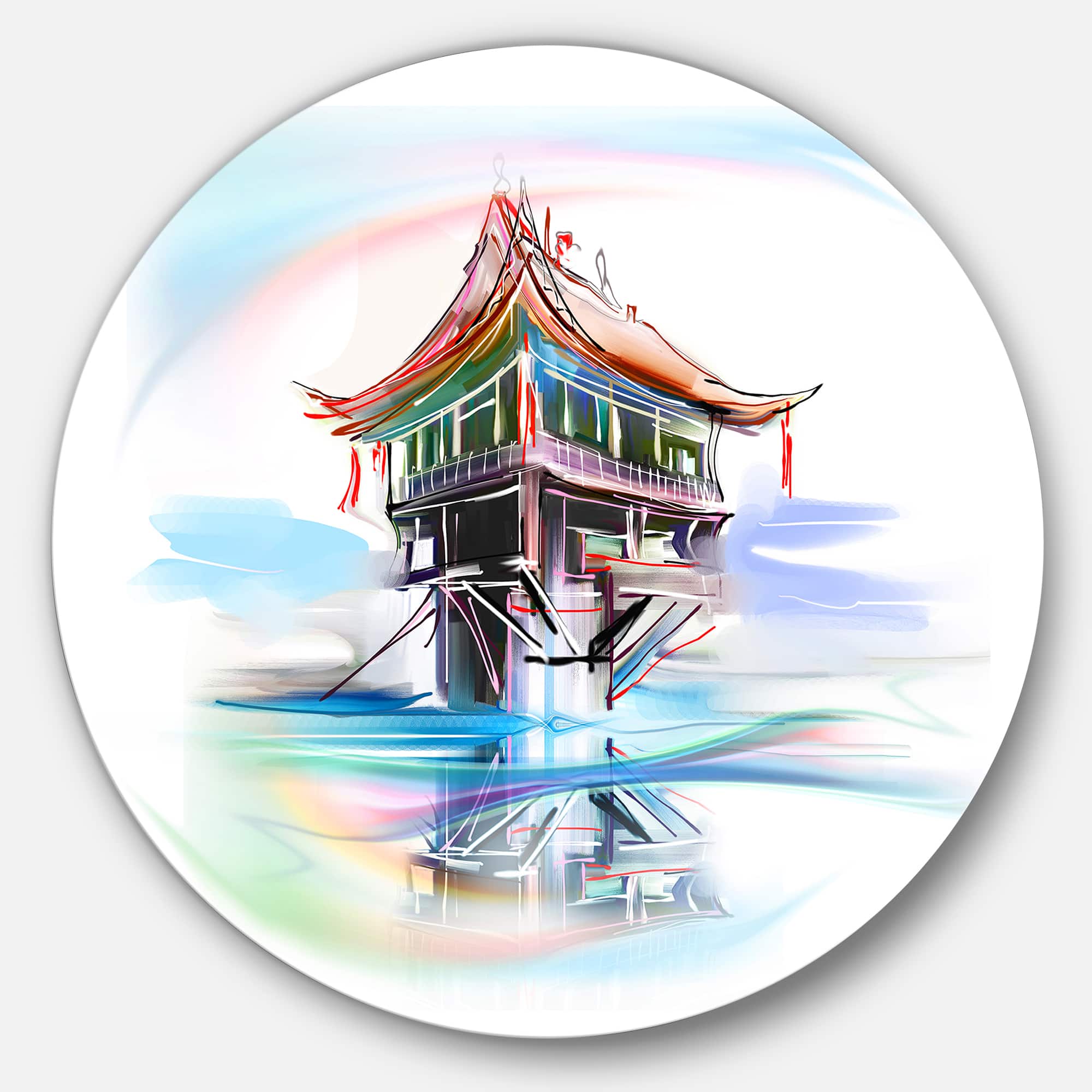 Designart - Pagoda in Vietnam&#x27; Disc Abstract Circle Metal Wall Art