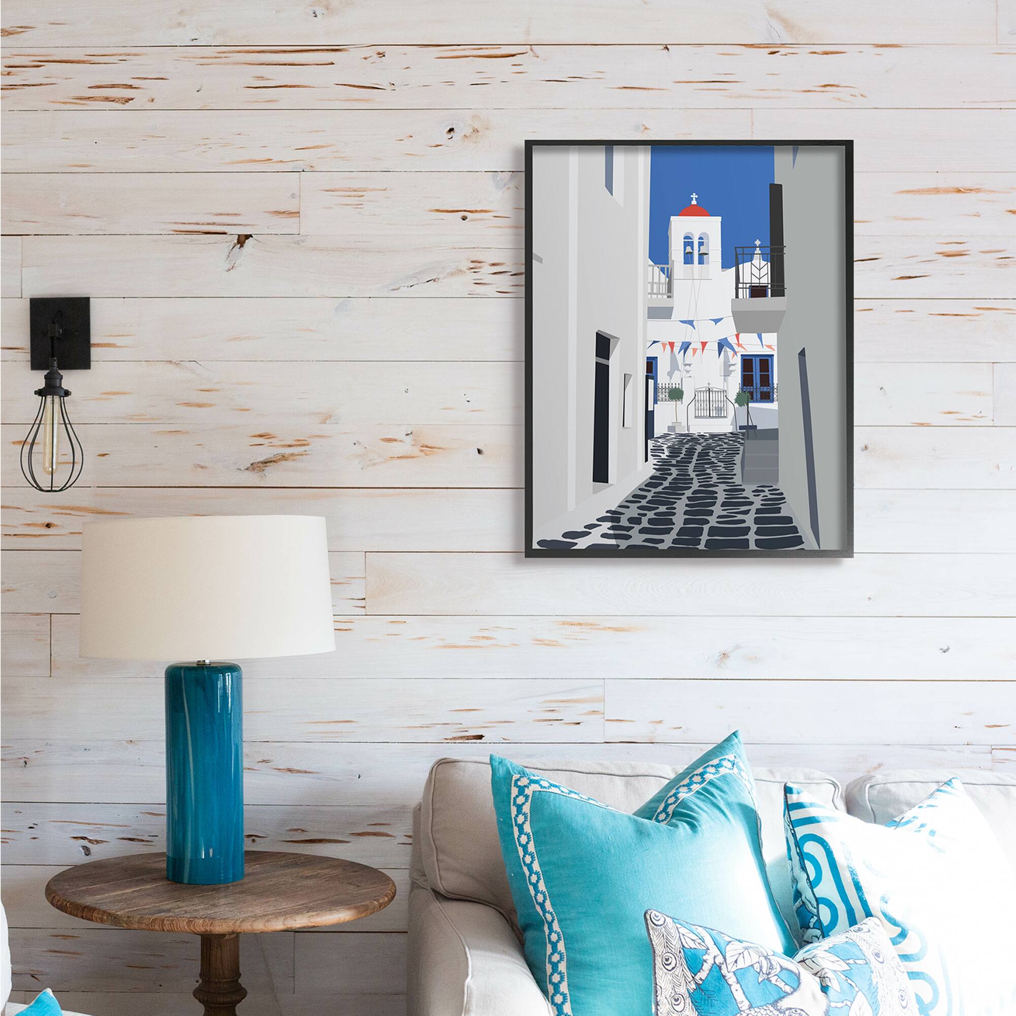 Stupell Industries European Coastal City Street Black Framed Wall Art