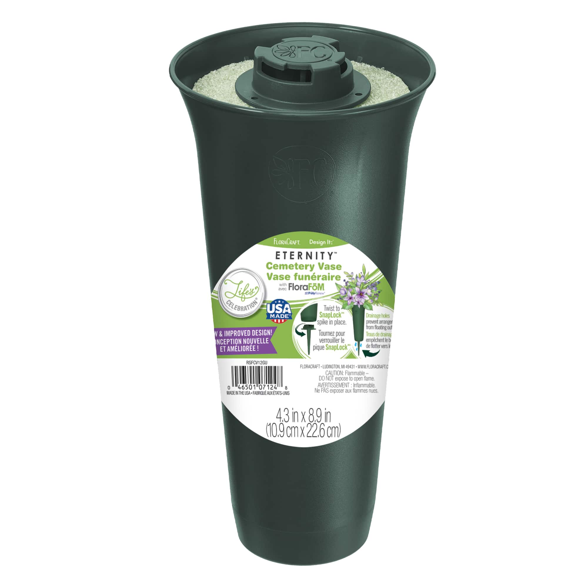 FloraCraft&#xAE; Eternity&#x2122; Green Plastic Cemetery Vase with FloraF&#x14D;M&#xAE; Insert