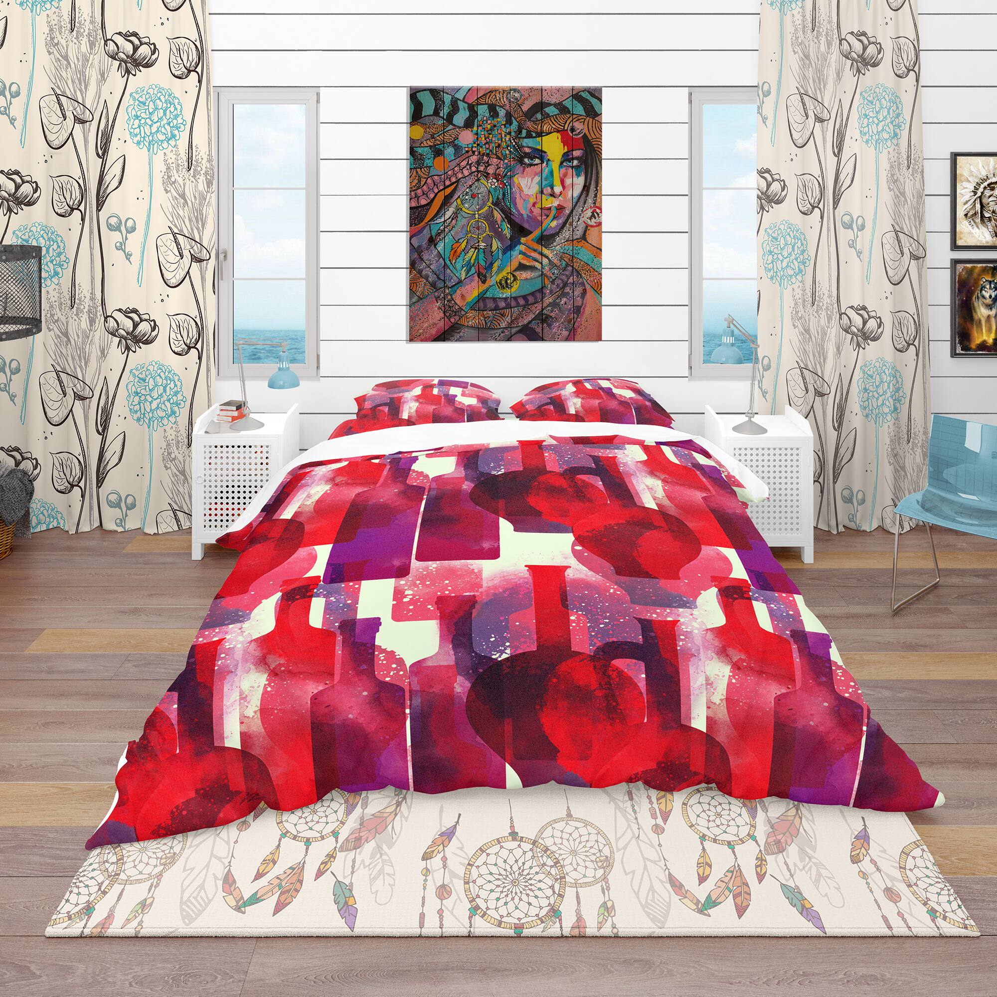 Designart &#x27;Imprints of Wine Bottles&#x27; Bohemian &#x26; Eclectic Bedding Set - Duvet Cover &#x26; Shams