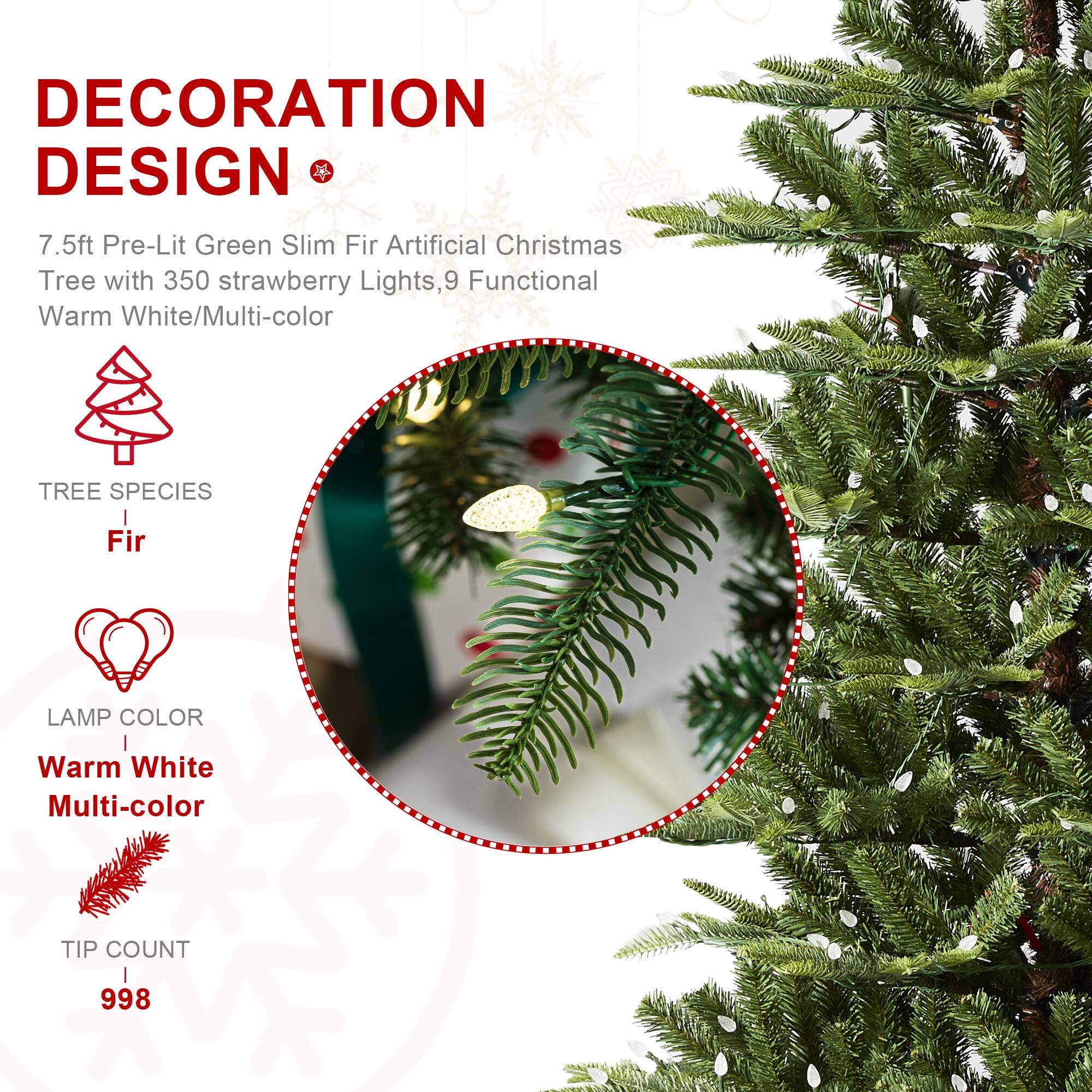 7.5ft. Pre-Lit Slim Fir Artificial Christmas Tree, Color Changing LED Lights