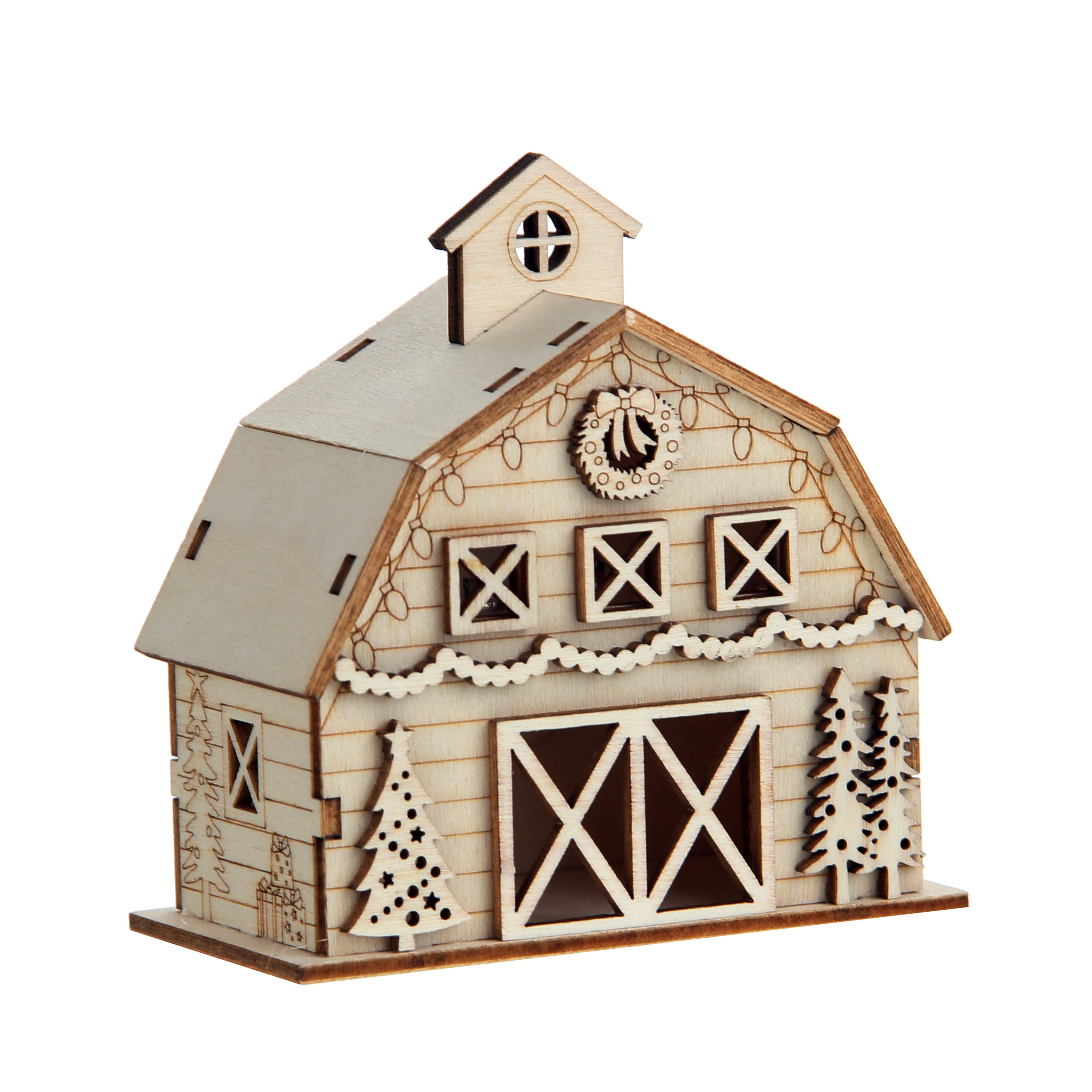 3.75&#x22; Unfinished Village Barn DIY LED Wood D&#xE9;cor by Make Market&#xAE;