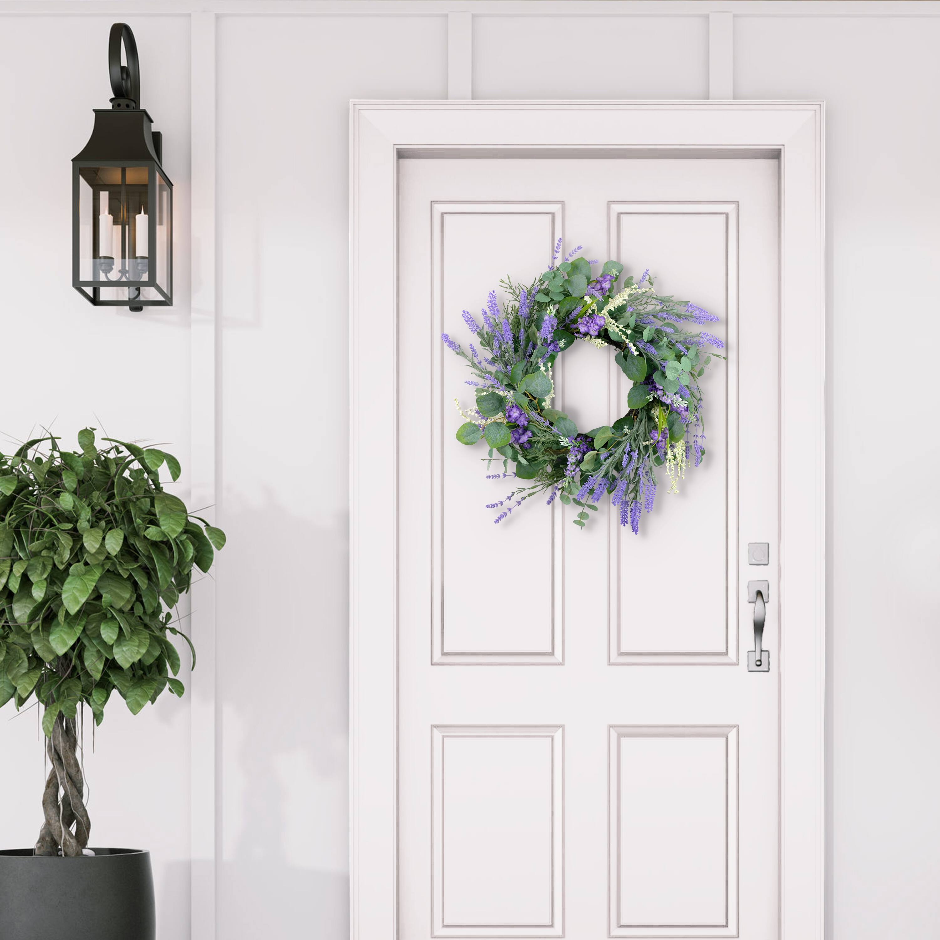 24" Purple & White Spring Lavender & Eucalyptus Floral Wreath