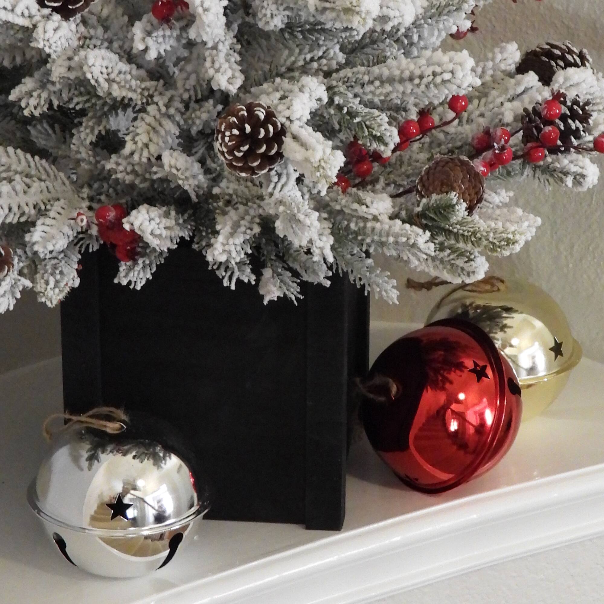 Haute Decor 6ct. 4.7" Shiny Gold, Silver & Red Nesting Jingle Bell Ornaments