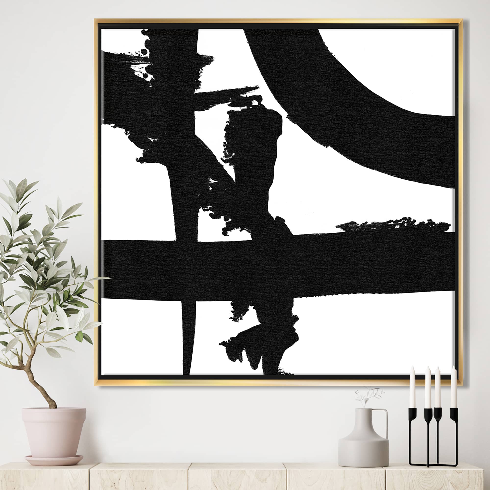 Designart Black &#x26; White Crossing Paths I Modern &#x26; Contemporary Framed Canvas
