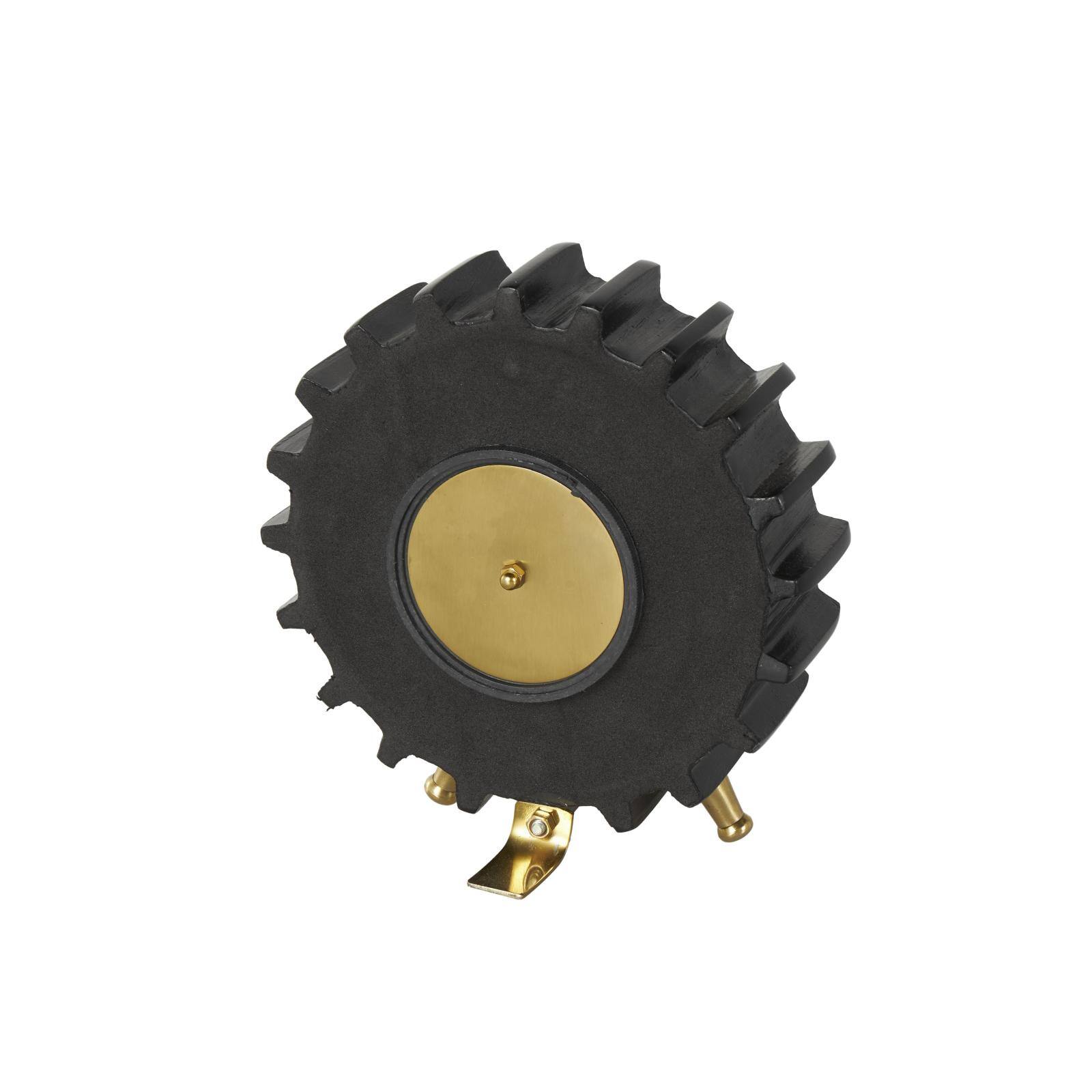 Black Aluminum Gear Clock with Gold Hands and Legs