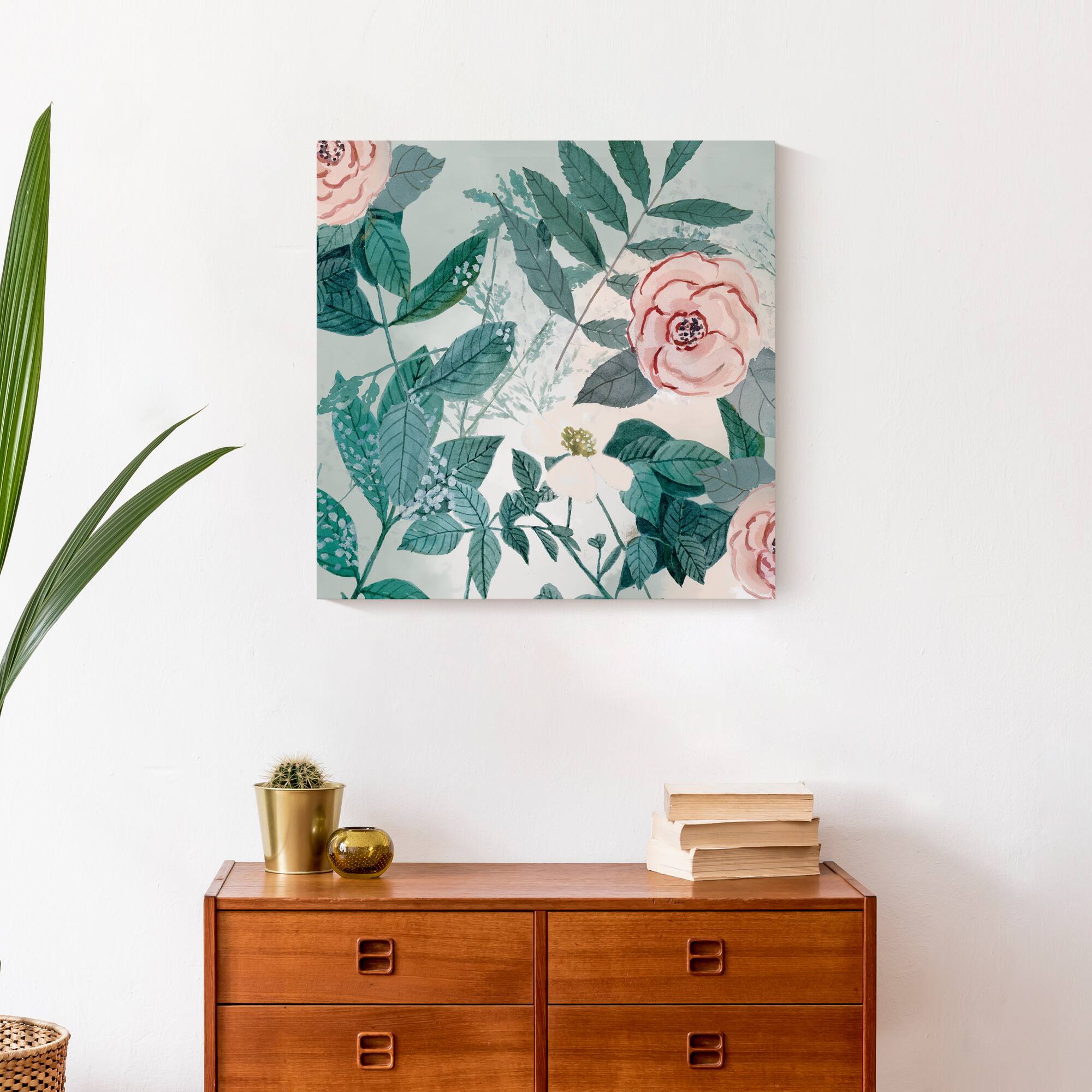 Green &#x26; Pink Botanical Canvas Wall Art