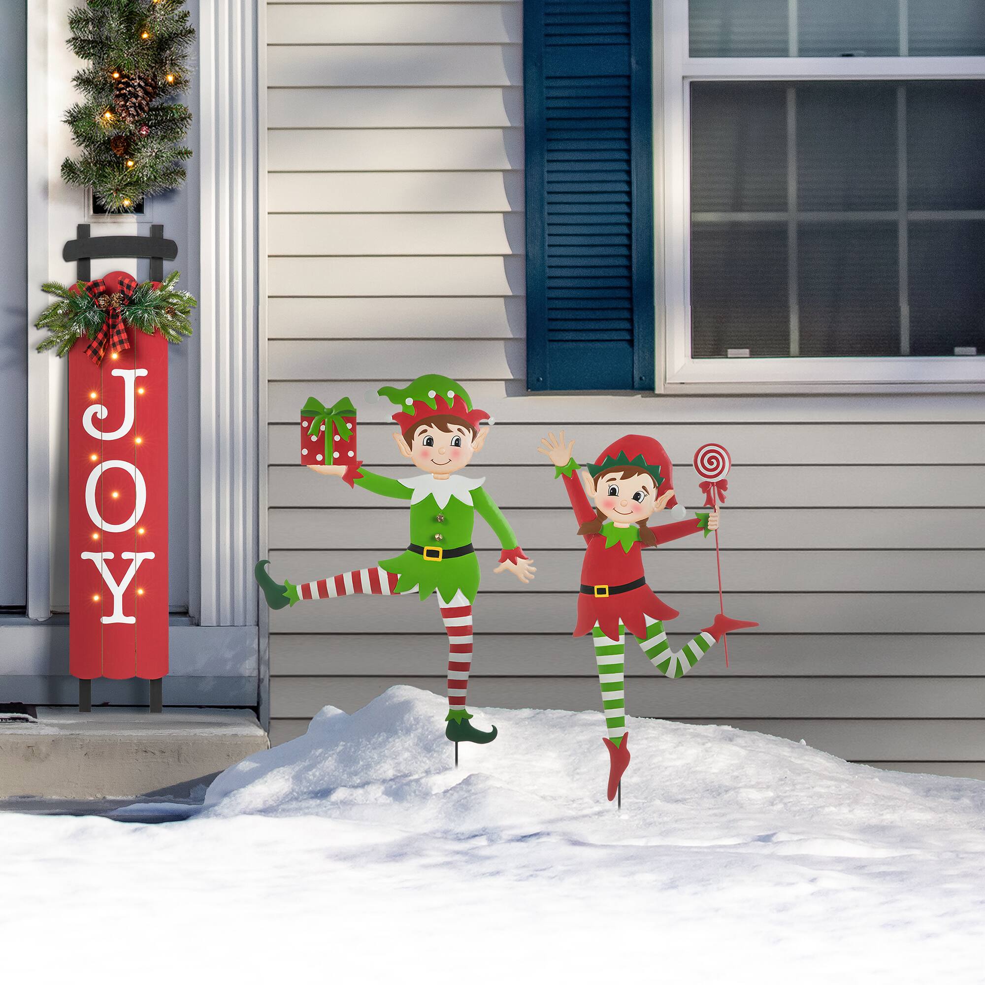 Glitzhome&#xAE; 3ft. Metal Dancing Elf Yard Stake Set