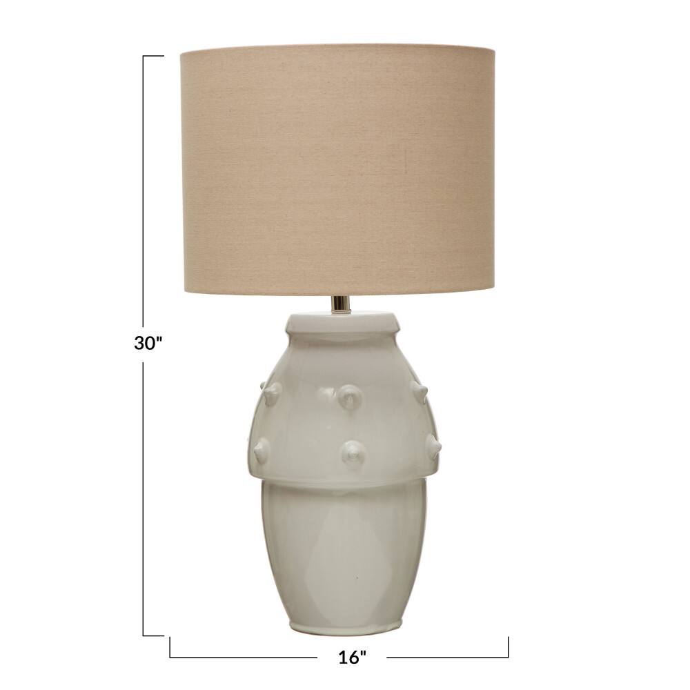 Hello Honey® 30" Ivory Modern Stoneware Table Lamp with Raised Dot Design and Fabric Shade