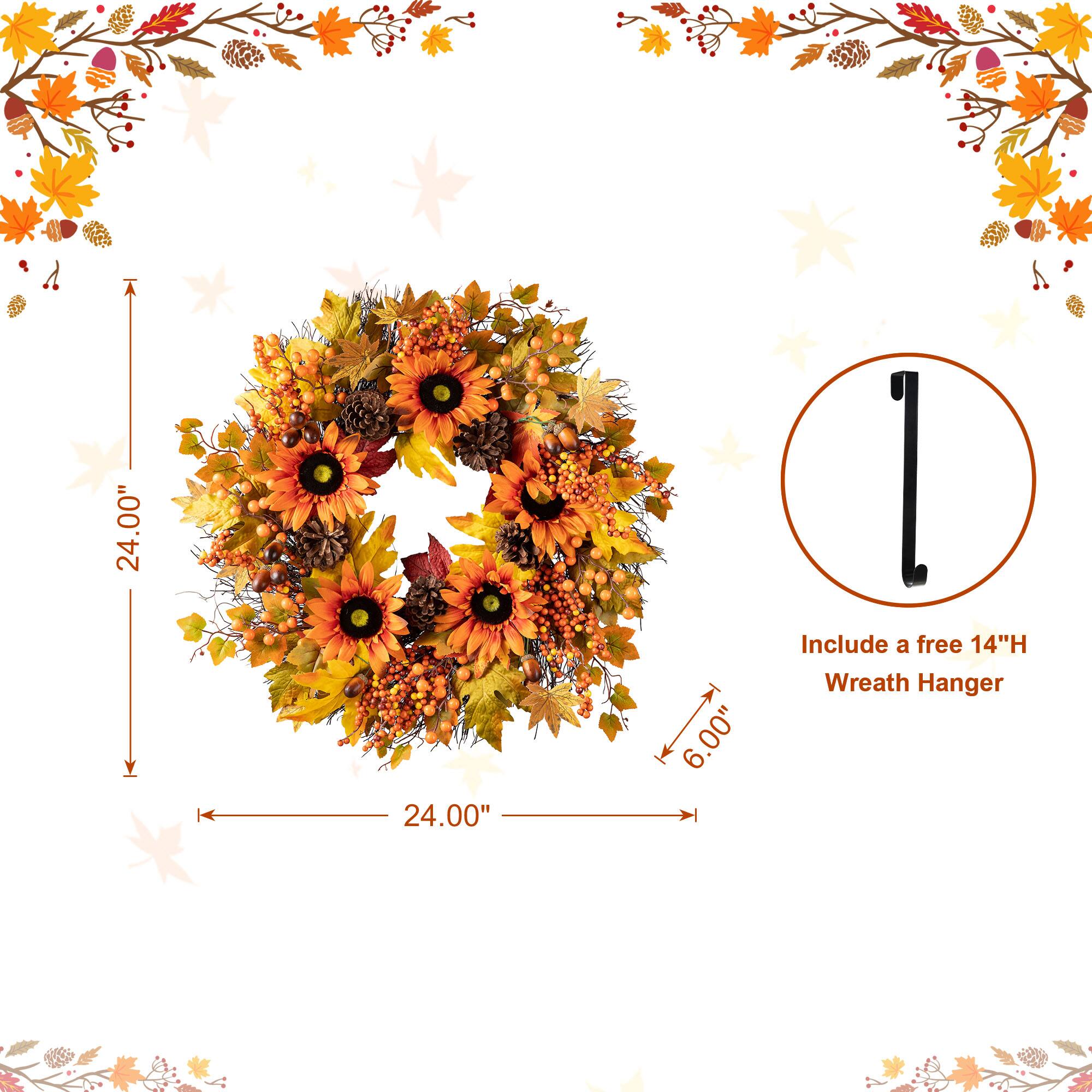 Glitzhome&#xAE; 24&#x22; Fall Sunflower, Maple Leaf &#x26;  Berry Wreath