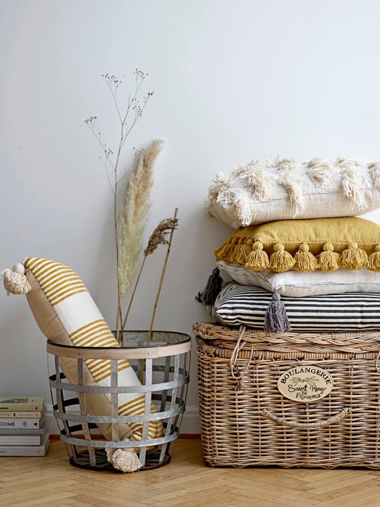 Black and Cream Woven Cotton Striped Pillow