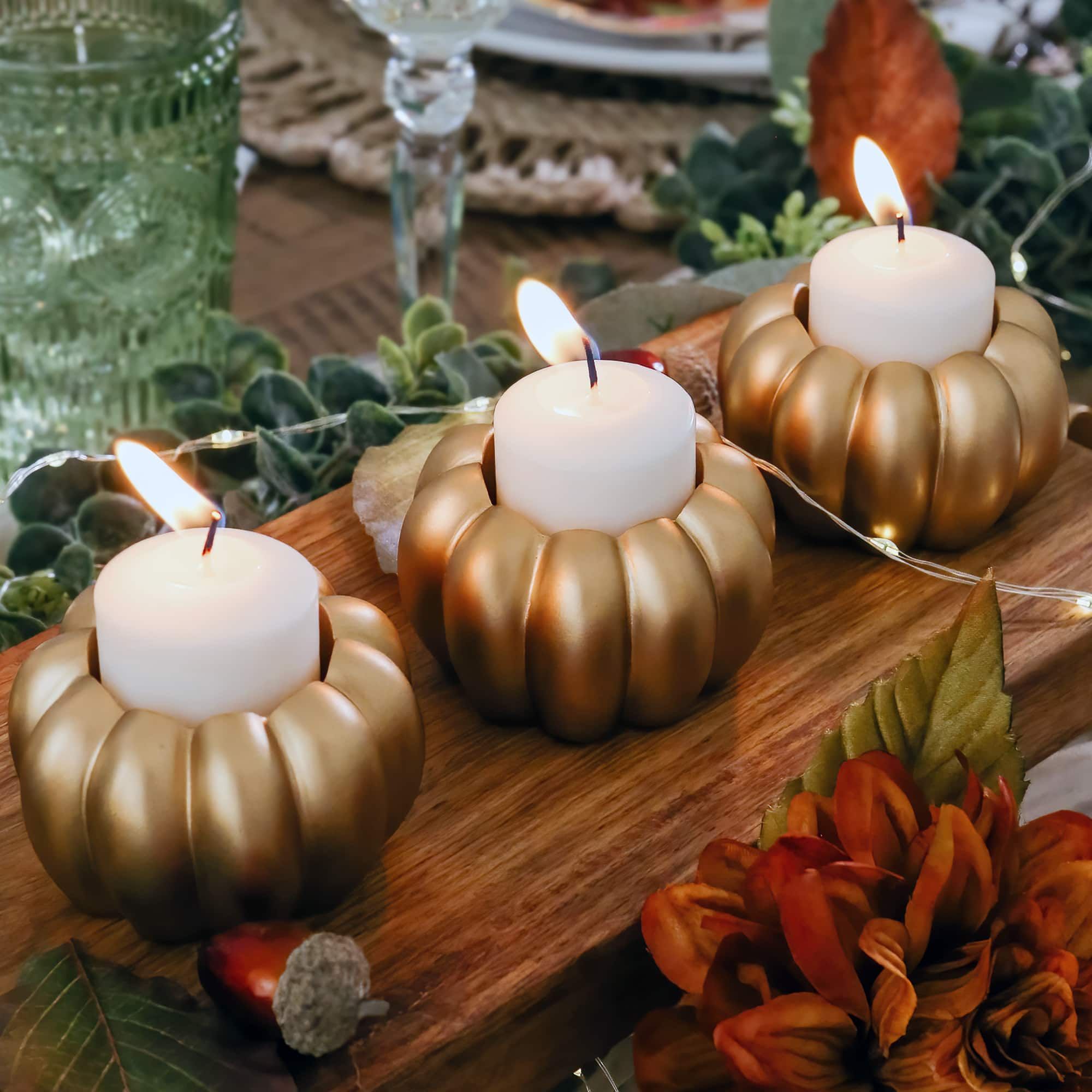 Kate Aspen Gold Pumpkin 2-in-1 Tealight Candlestick Holder Set, 6ct.